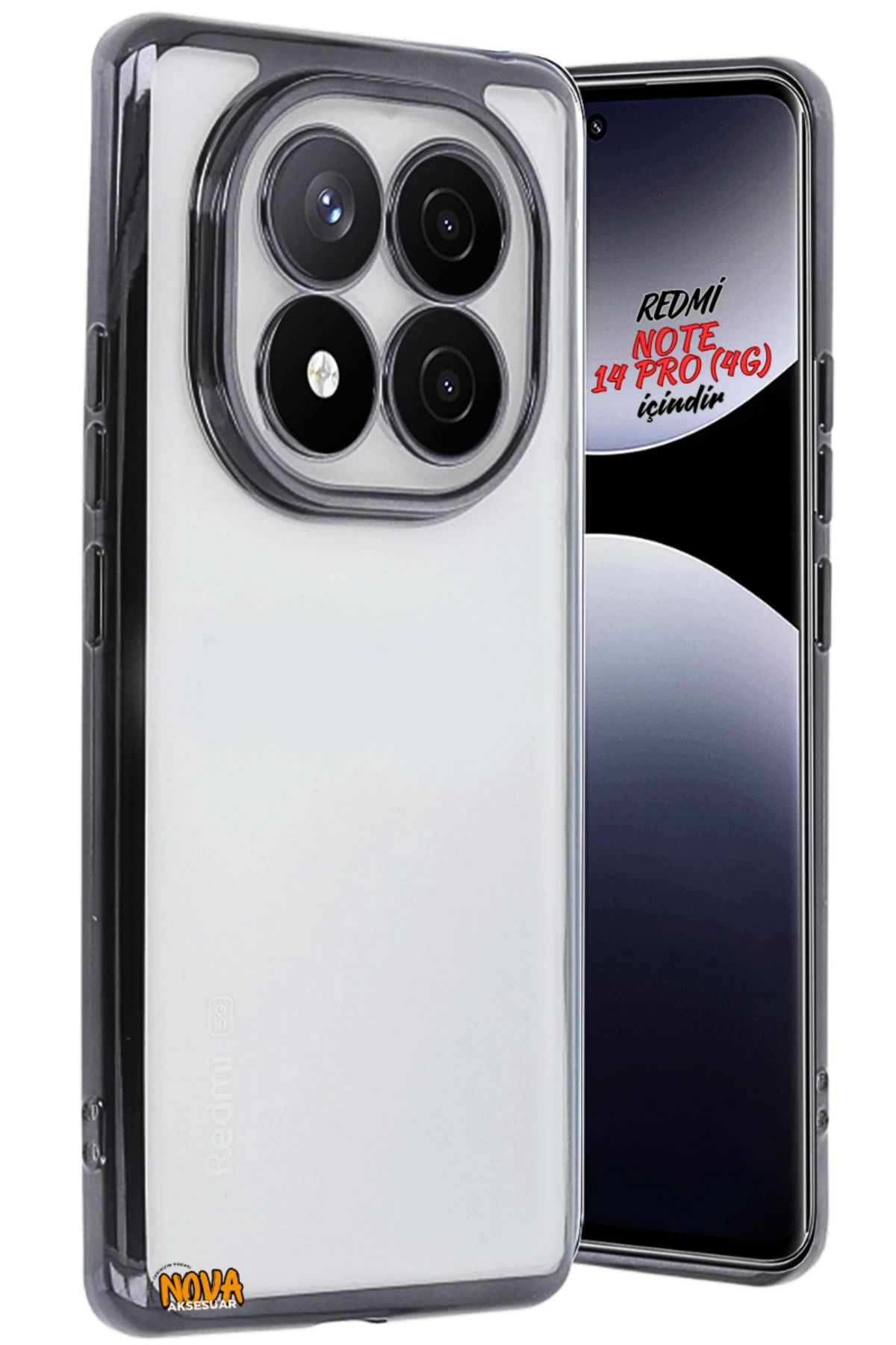 cepmoda Xiaomi REDMİ NOTE 14 PRO (4G) - Yanları Renkli Kamera Lens Korumalı Şeffaf Kapak/Kılıf - Siyah