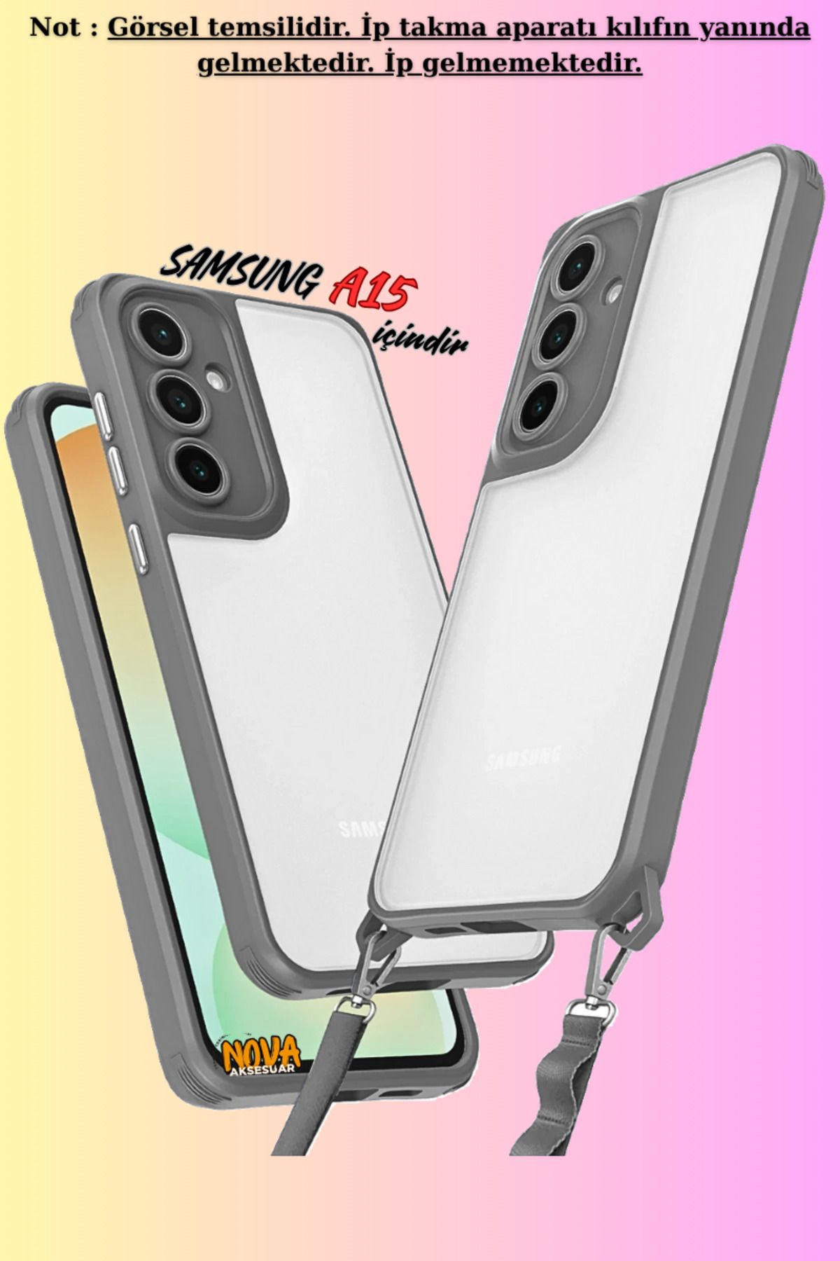 cepmoda Galaxy A15  uyumlu - Renkli Kenar Darbe Koruyucu Penta TPU Kapak/Kılıf - TİTAN GRİ