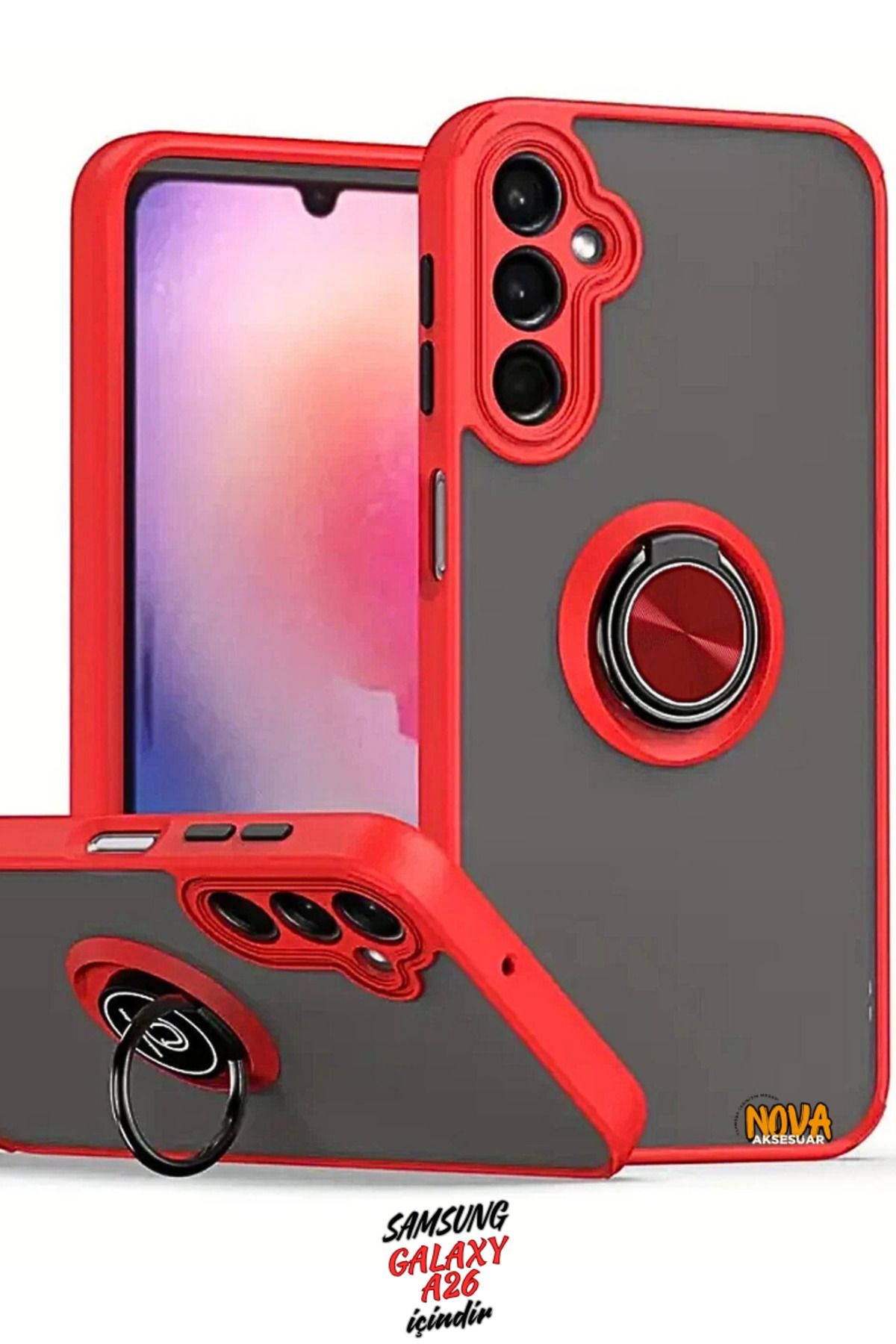 cepmoda SAMSUNG GALAXY A26 - Yüzüklü Standlı Mat Soft Kapak/Kılıf - KIRMIZI