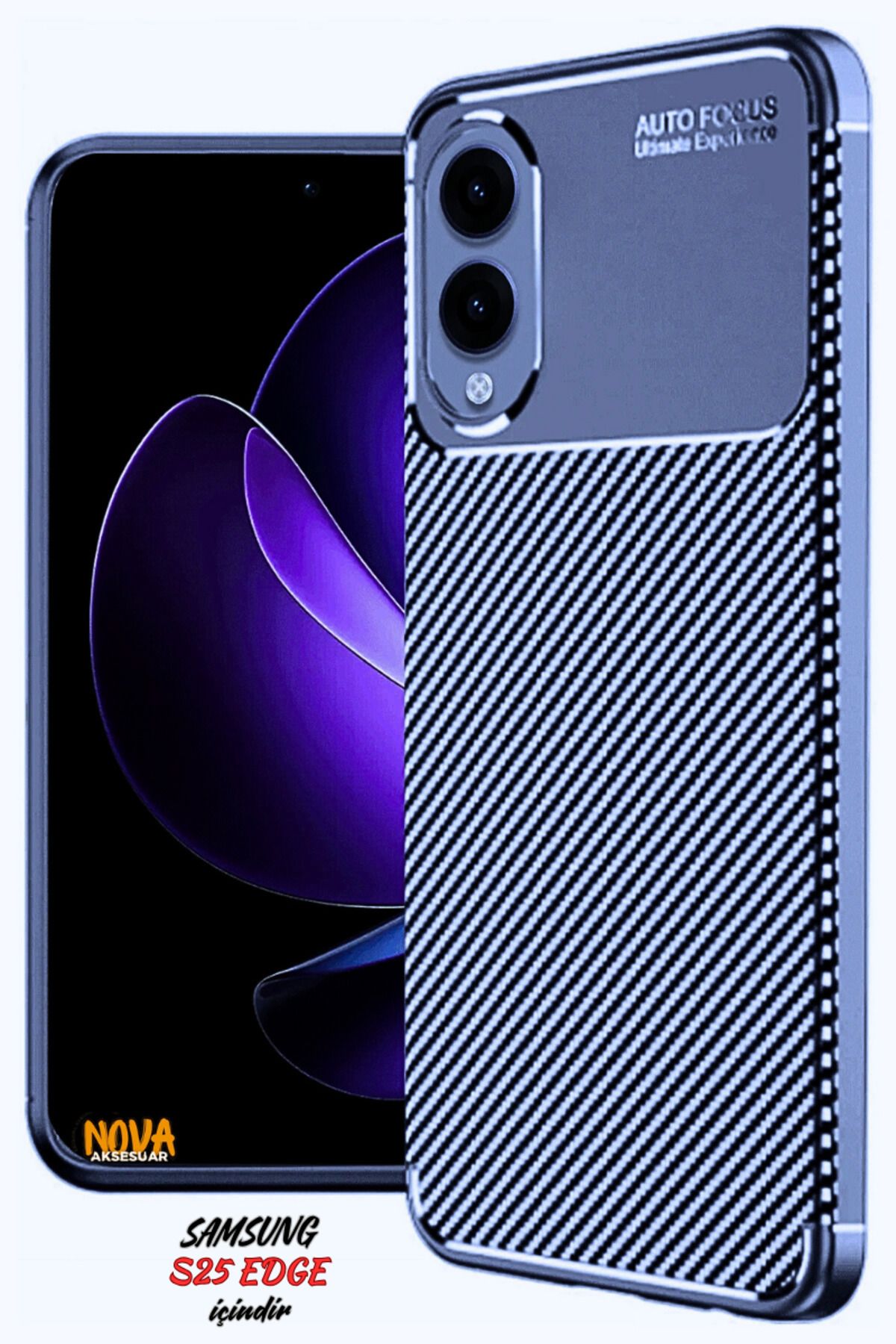 cepmoda Samsung Galaxy S25 EDGE - Focus Karbon Kapak/Kılıf - Yerli Üretim Lüx Karbon Görünüm - LACİVERT