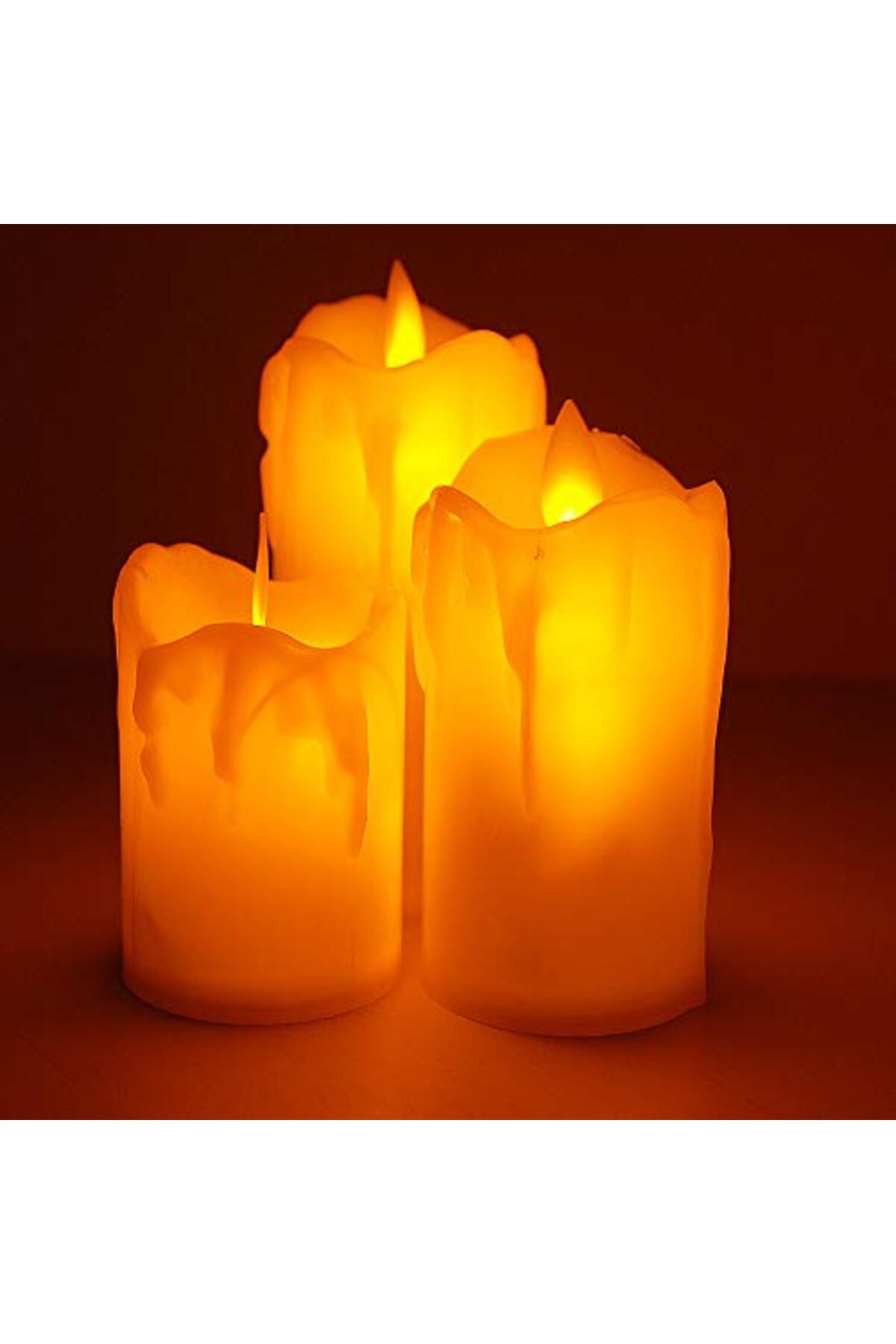 ShopZum 3&Apos;Lü Romantik Led Işıklı Pilli Gerçekci Yapay 7-9-11 Cm Set Mum, Beyaz
