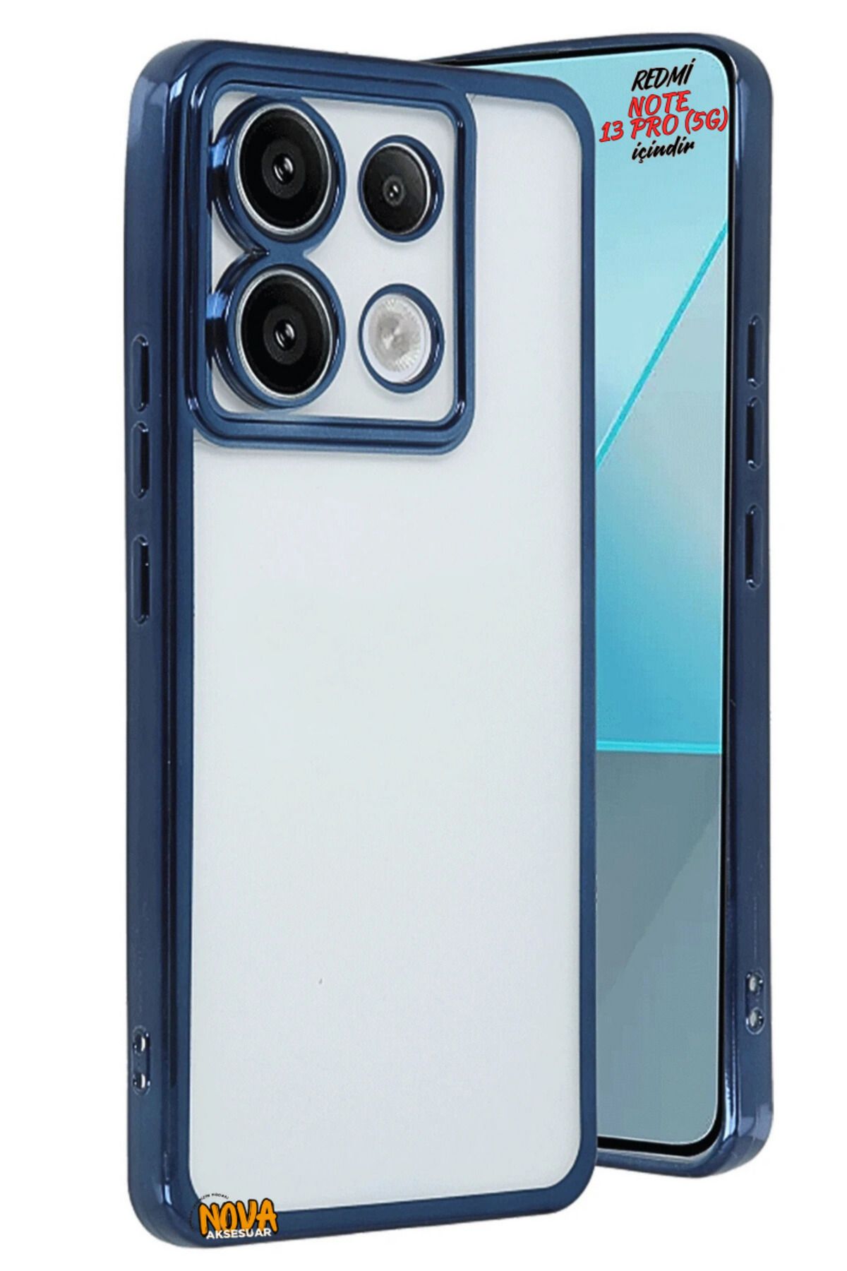 cepmoda XİAOMİ REDMİ NOTE 13 PRO (5G) - Yanları Renkli Kamera Lens Korumalı Şeffaf Kapak/Kılıf - Lacivert
