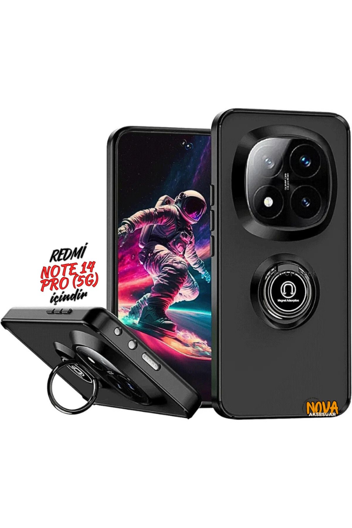 cepmoda Xiaomi Redmi NOTE 14 PRO (5G) - Yüzüklü Standlı Mat Soft Kapak/Kılıf - SİYAH