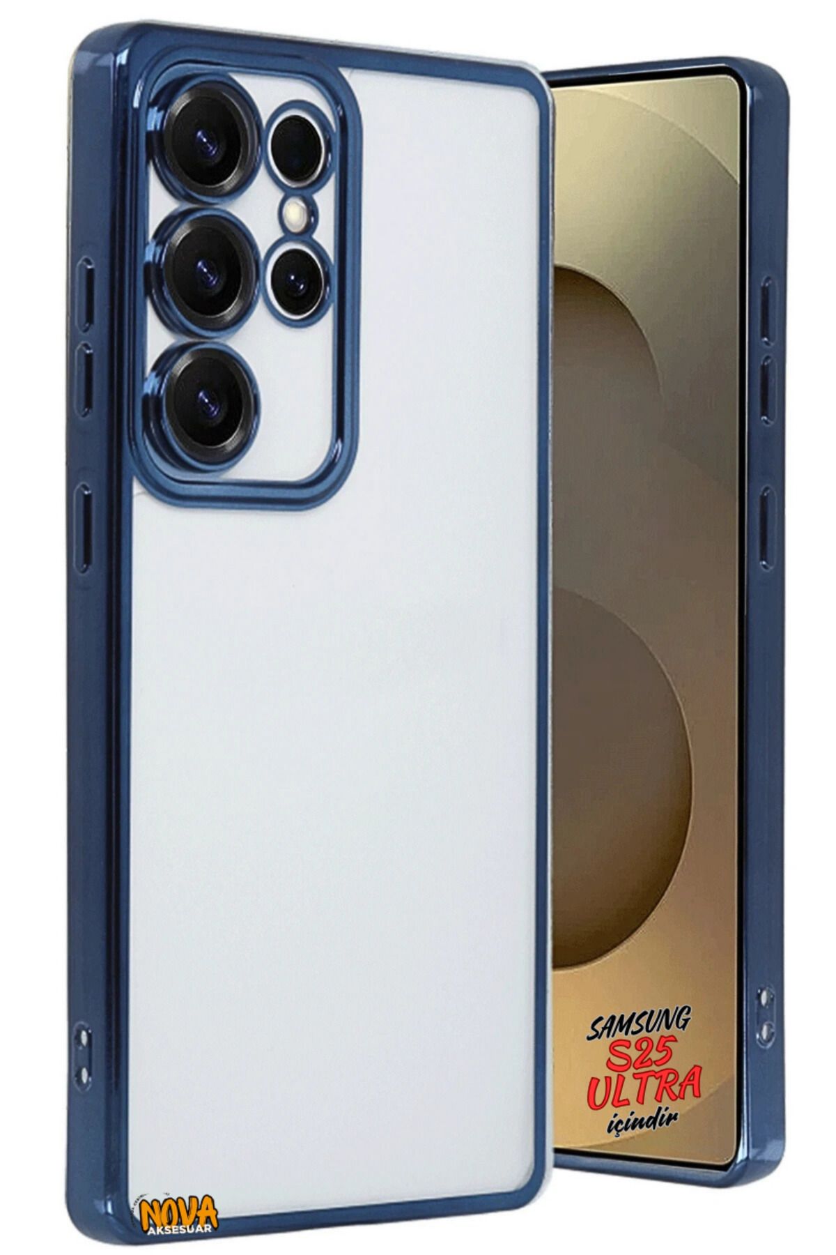cepmoda SAMSUNG GALAXY S25 ULTRA - Yanları Renkli Kamera Lens Korumalı Şeffaf Kapak/Kılıf - Lacivert
