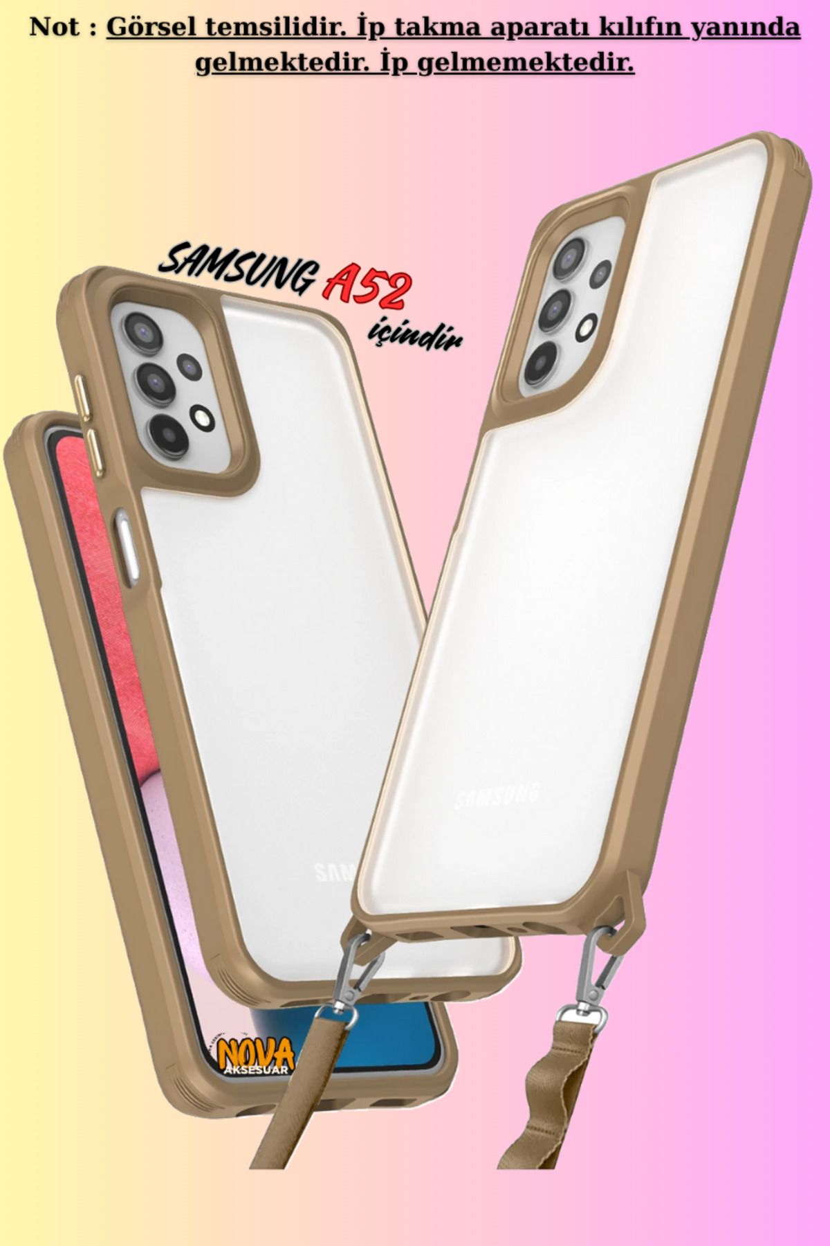cepmoda Galaxy A52 -Uyumlu  Renkli Kenar Darbe Koruyucu Penta TPU Kapak/Kılıf - ÇÖL TİTANYUM