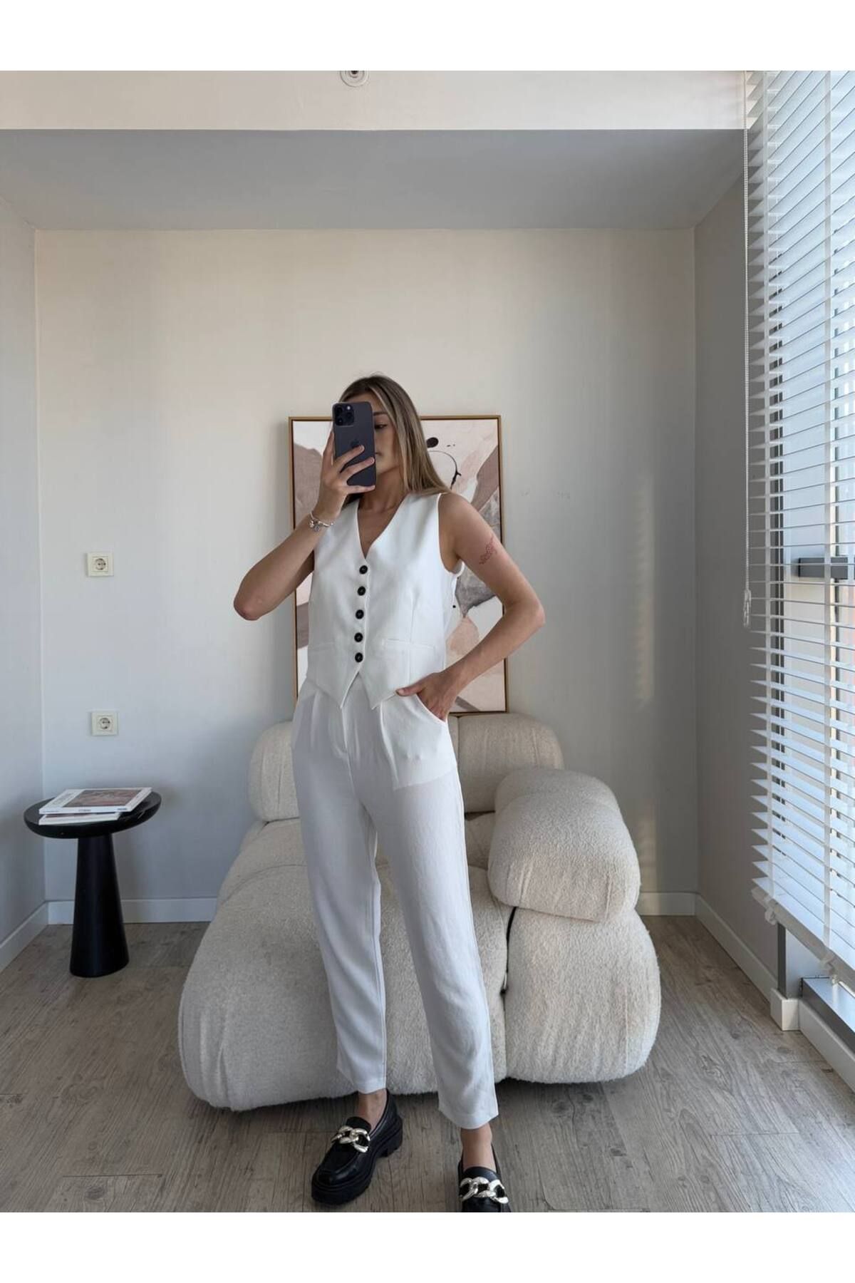 Castivo Fashion Kadın Yelek Pantolon Takım - Düğmeli Crop Yelekli Takım