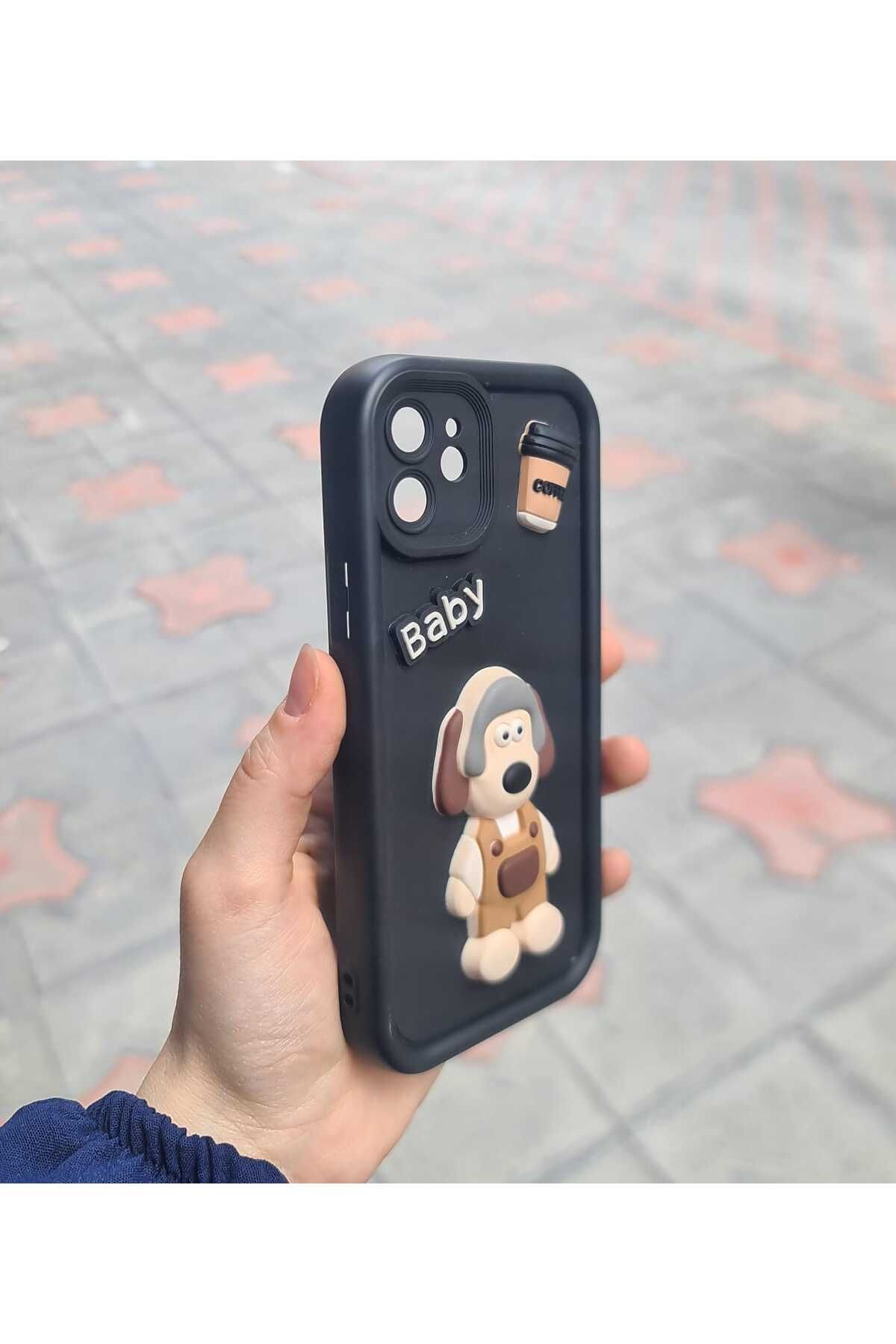 CEP-HANE Apple İphone 12 Kabartmalı 3D Ayıcık Desenli Silikon Kamera Korumalı Lansman Ayıcıklı Kılıf