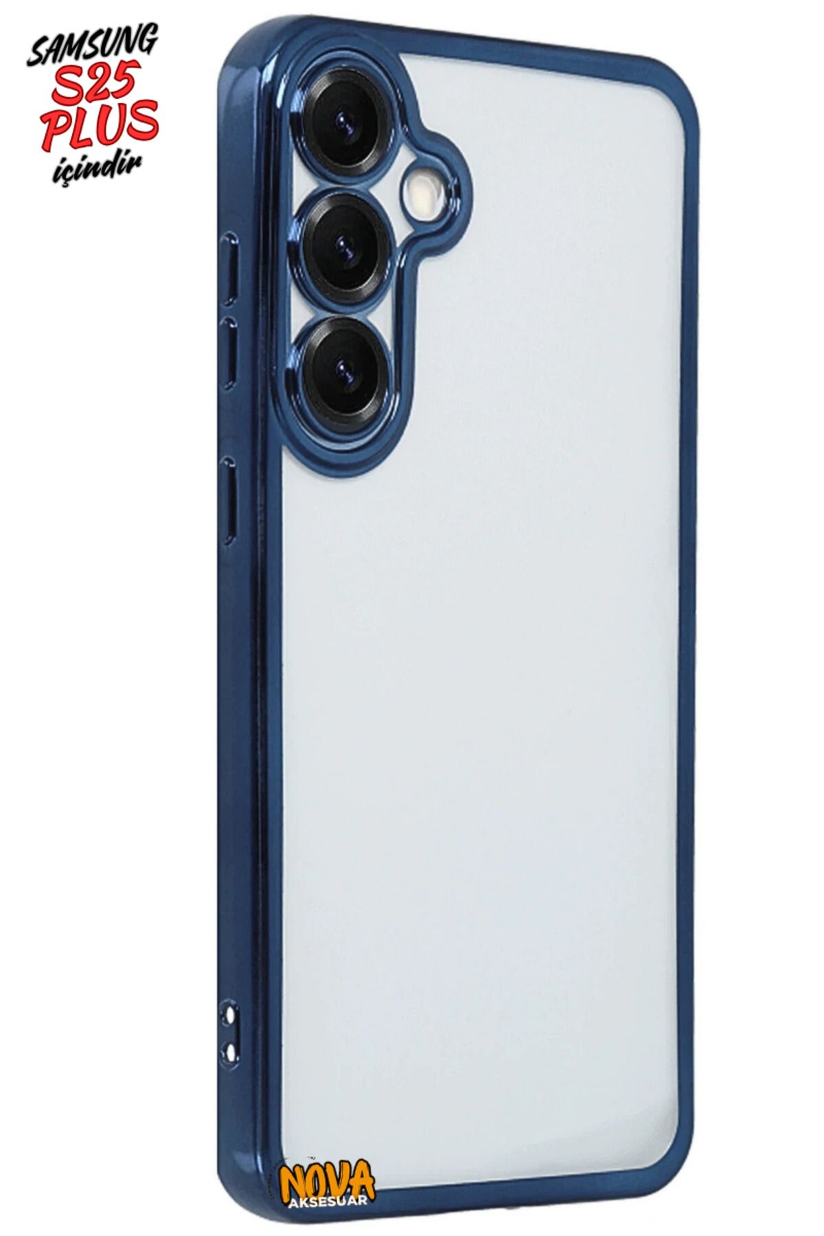 cepmoda SAMSUNG GALAXY S25 PLUS - Yanları Renkli Kamera Lens Korumalı Şeffaf Kapak/Kılıf - Lacivert