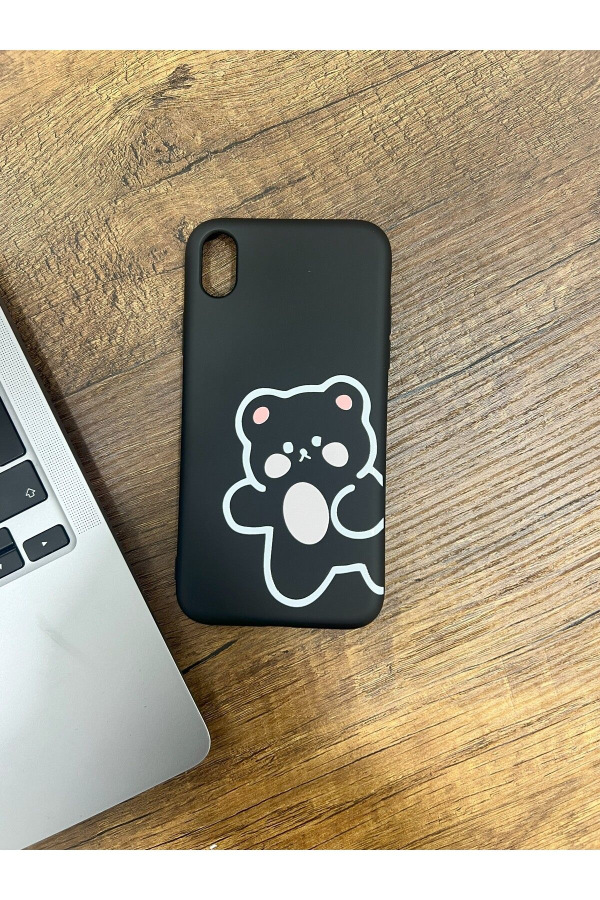 HZR Iphone XR Ayıcık Desenli Siyah Silikon Kılıf