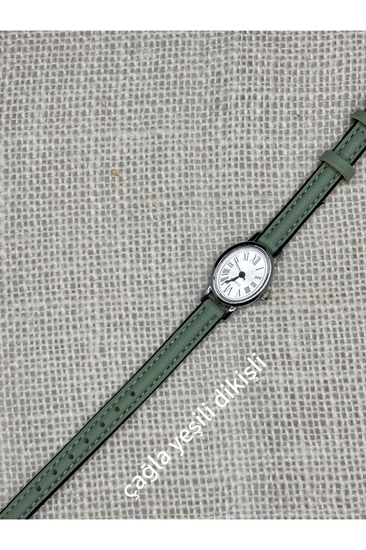 Brality Retro Still Vintage Model Minimal Kadın Kol Saati GÜMÜŞ Renk Kasa ÇAĞLA YEŞİLİ Kordon 0109