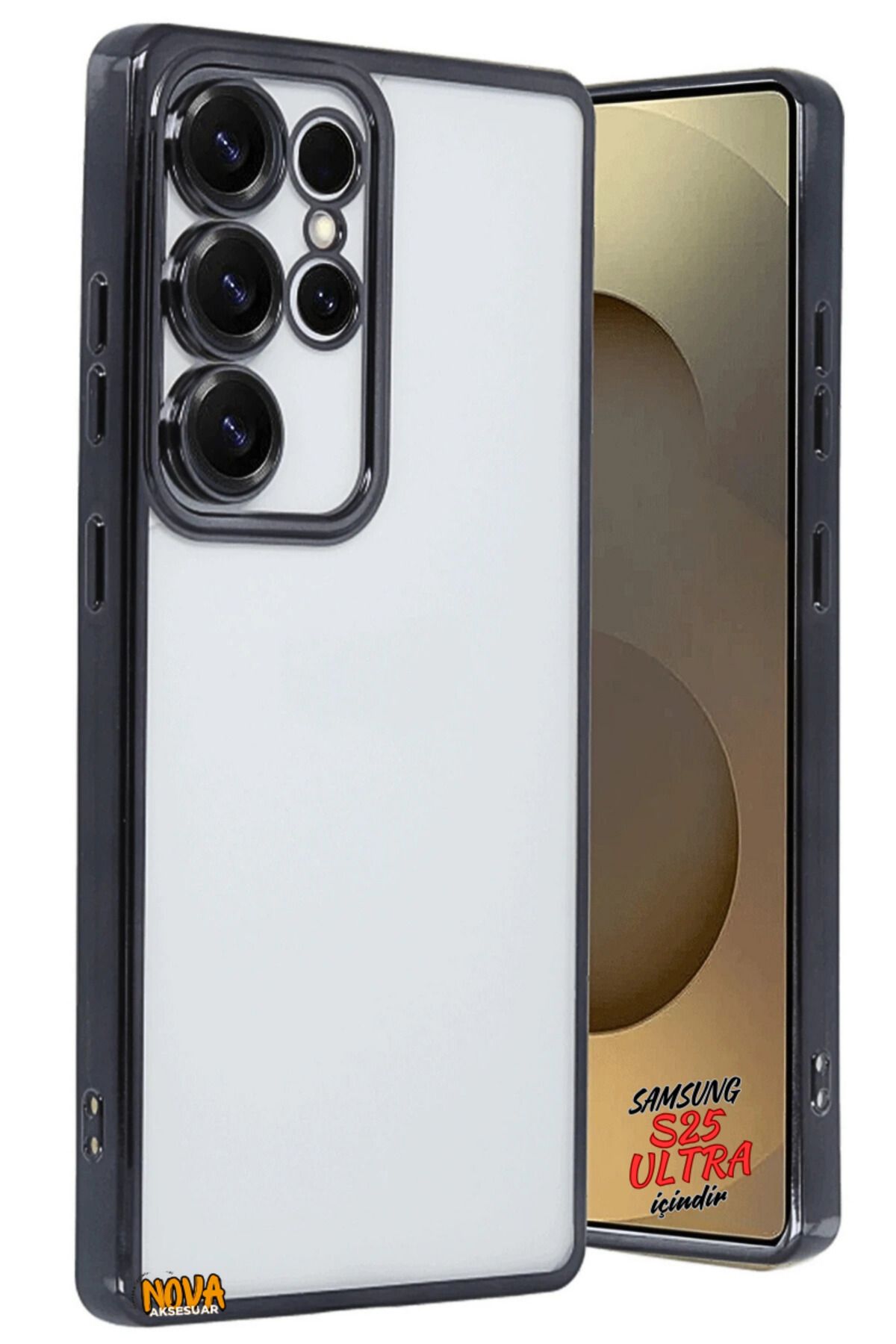 cepmoda SAMSUNG GALAXY S25 ULTRA - Yanları Renkli Kamera Lens Korumalı Şeffaf Kapak/Kılıf - Siyah