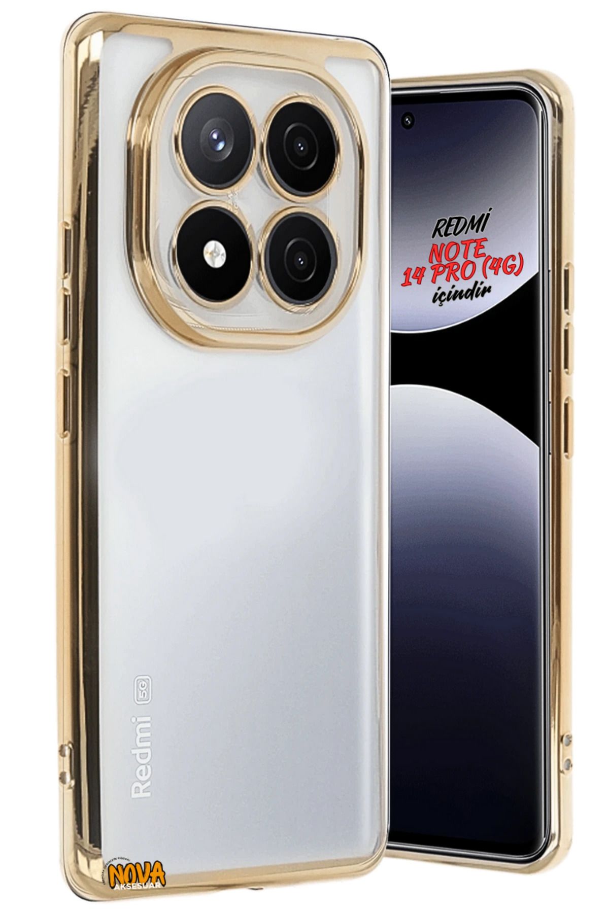 cepmoda Xiaomi REDMİ NOTE 14 PRO (4G) - Yanları Renkli Kamera Lens Korumalı Şeffaf Kapak/Kılıf - Gold