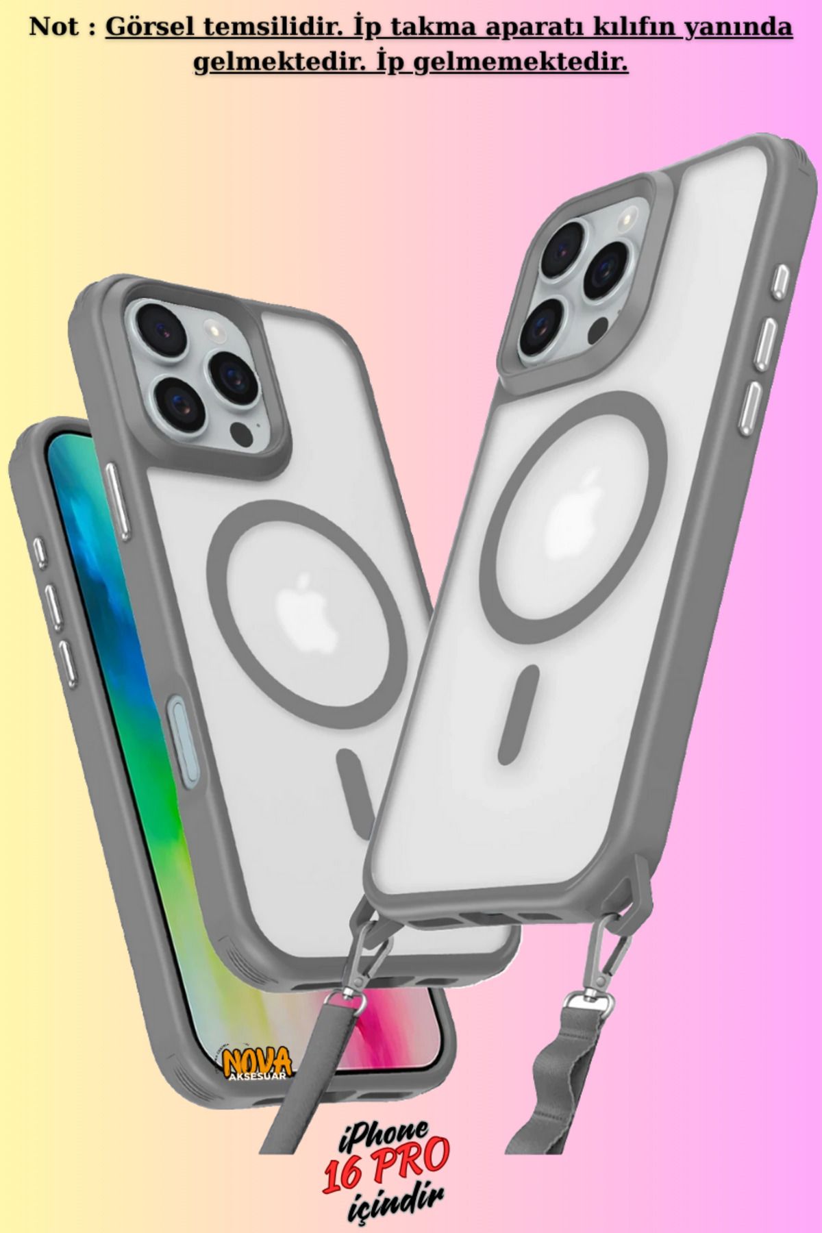 cepmoda iPhone 16 PRO Uyumlu  - Renkli Kenar Darbe Koruyucu Enka Magsafe TPU Kapak/Kılıf - TİTAN GRİ