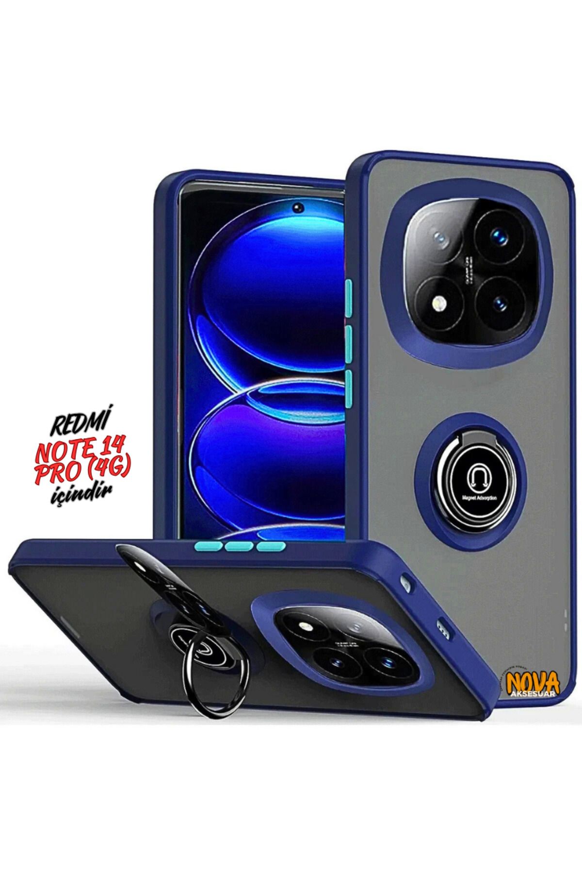 cepmoda Xiaomi Redmi NOTE 14 PRO (4G) - Yüzüklü Standlı Mat Soft Kapak/Kılıf - LACİVERT