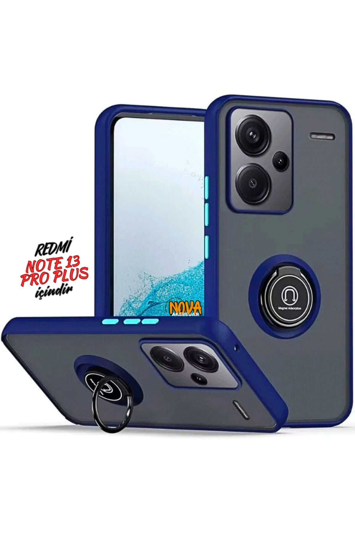 cepmoda Xiaomi Redmi NOTE 13 PRO PLUS - Yüzüklü Standlı Mat Soft Kapak/Kılıf - LACİVERT