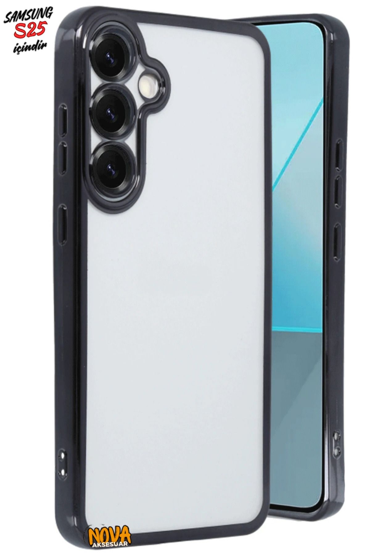 cepmoda SAMSUNG GALAXY S25 - Yanları Renkli Kamera Lens Korumalı Şeffaf Kapak/Kılıf - Siyah