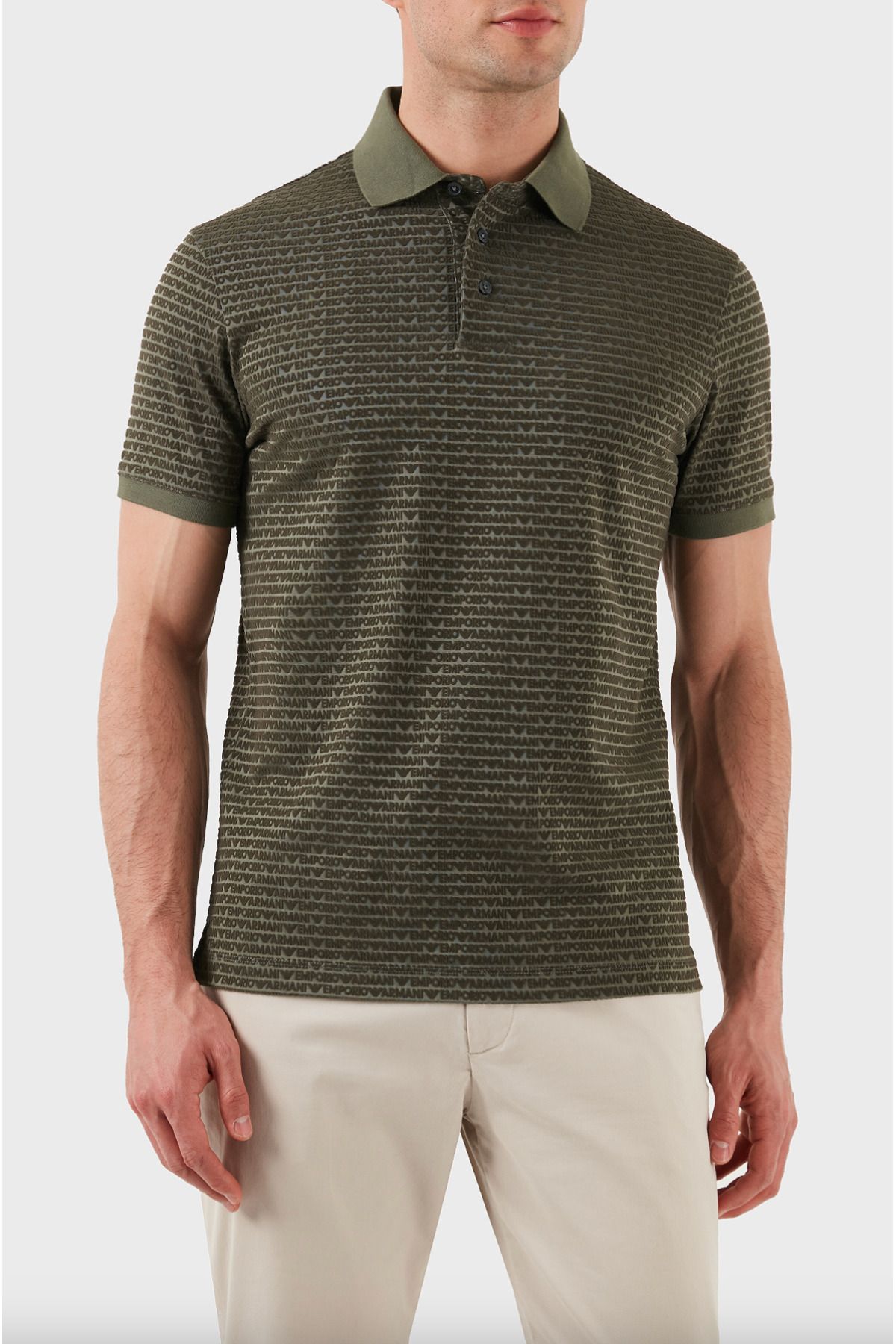 Emporio Armani Lyocell-Blend Jersey Polo Shirt With Flocked Lettering All Over
