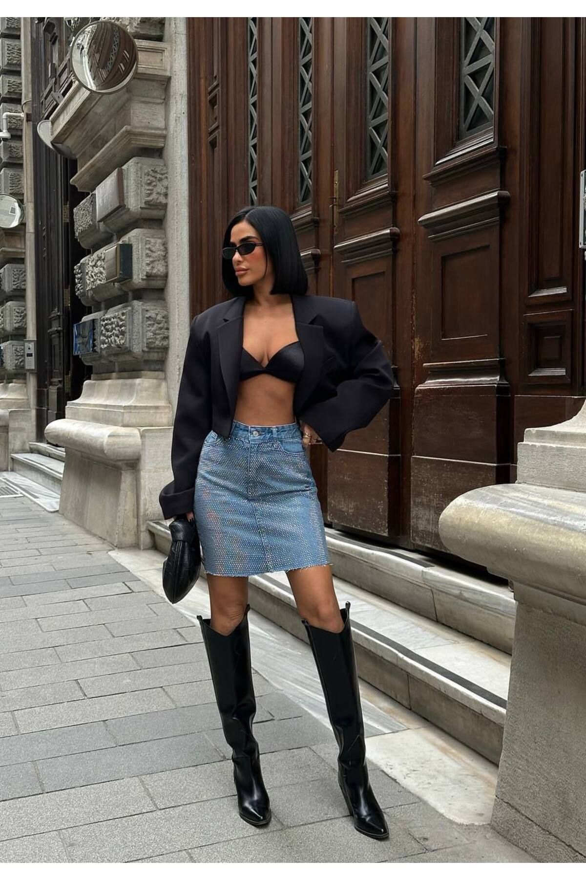 Castivo Fashion Kadın Yüksek Bel Mini Denim Etek