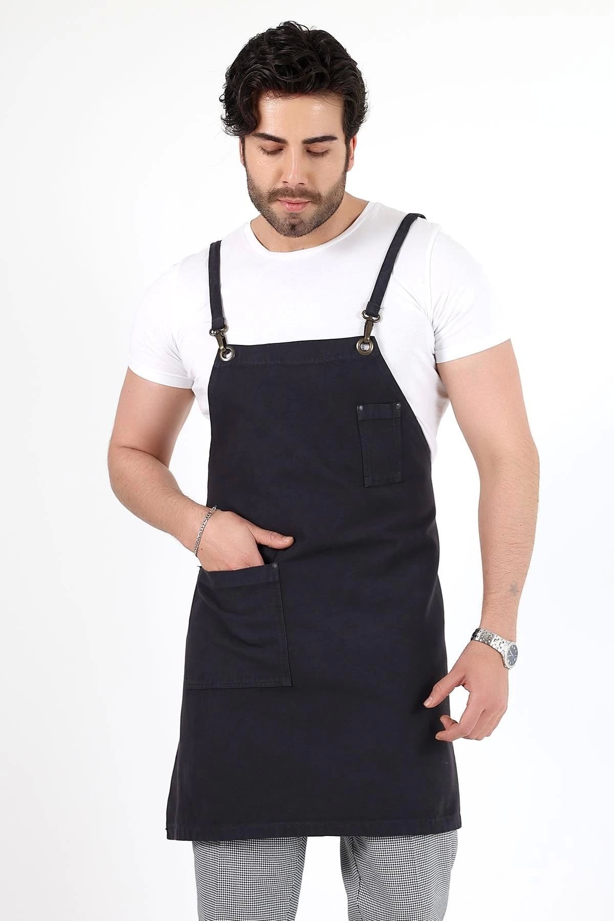 bianada Barista Askılı Önlük Tek Cepli - Füme
