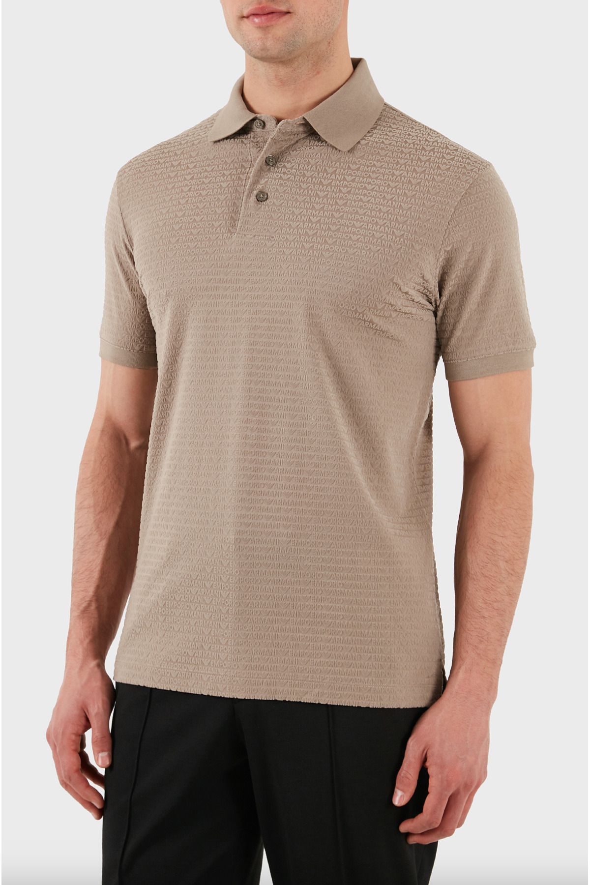 Emporio Armani Lyocell-Blend Jersey Polo Shirt With Flocked Lettering All Over