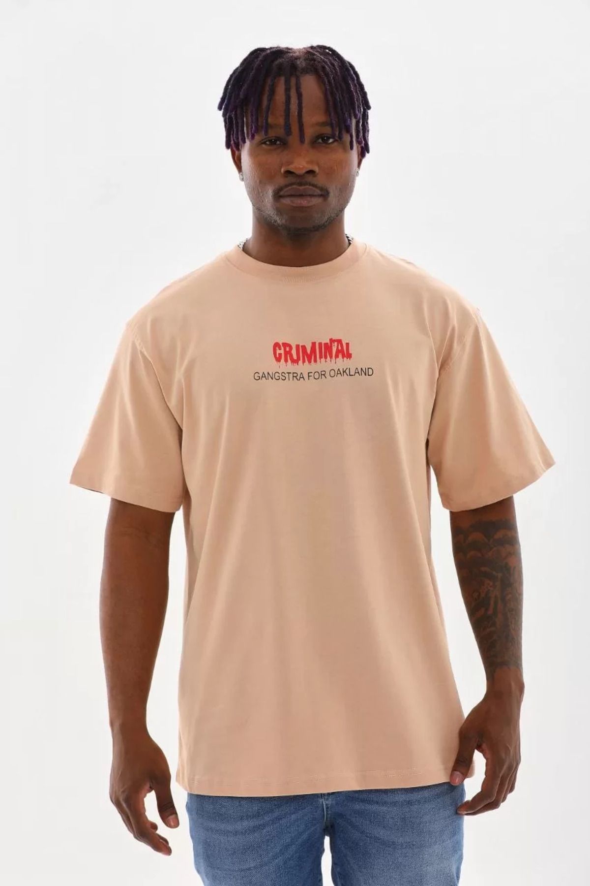 FantaziAtölyesi Unisex Baskılı Oversize T-Shirt - Bej