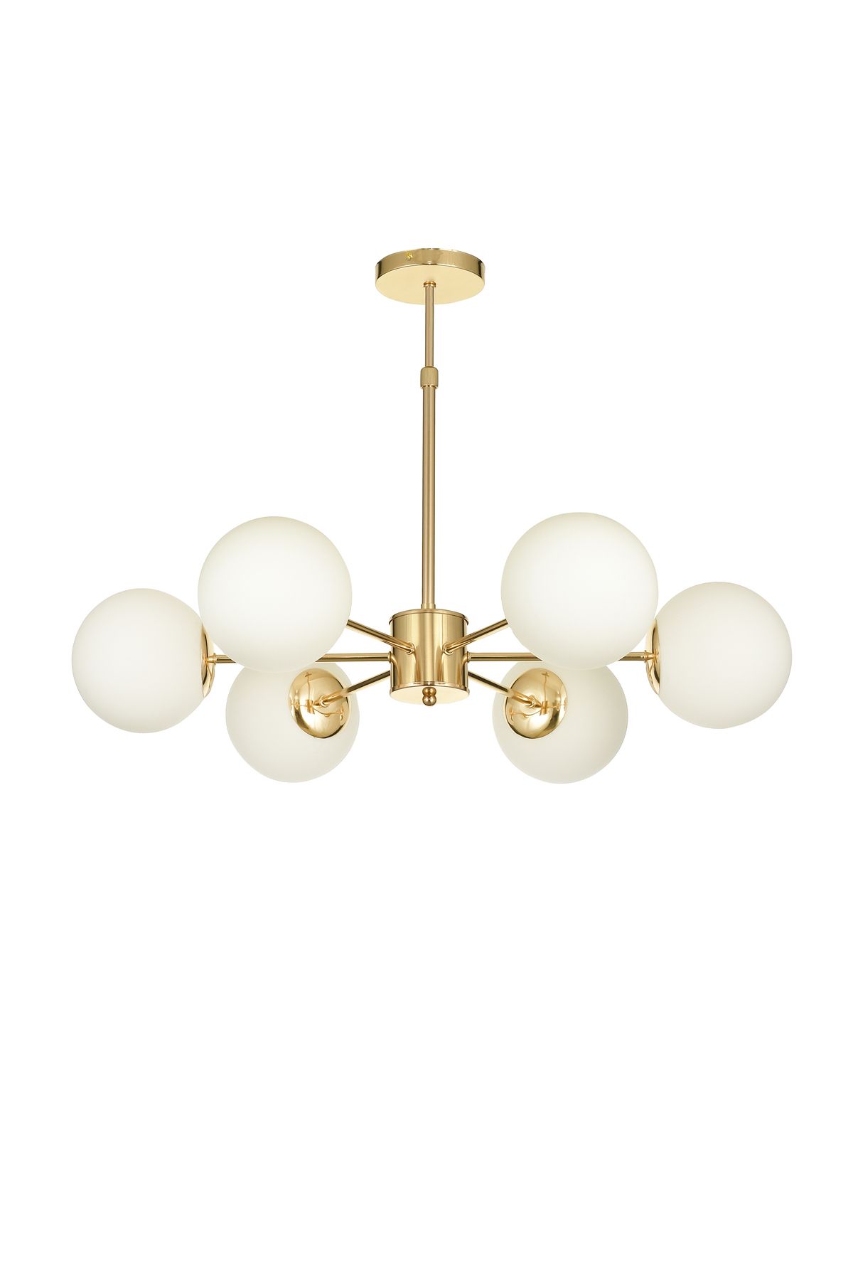 Avizemoda Miya 6 lı Beyaz Camlı Salon Oturma Odası Modern Sarkıt Avize - (Gold Kaplama)