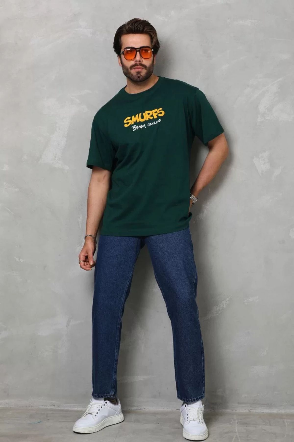 FantaziAtölyesi Unisex Basic Bisiklet Yaka Oversize T-Shirt - Yeşil