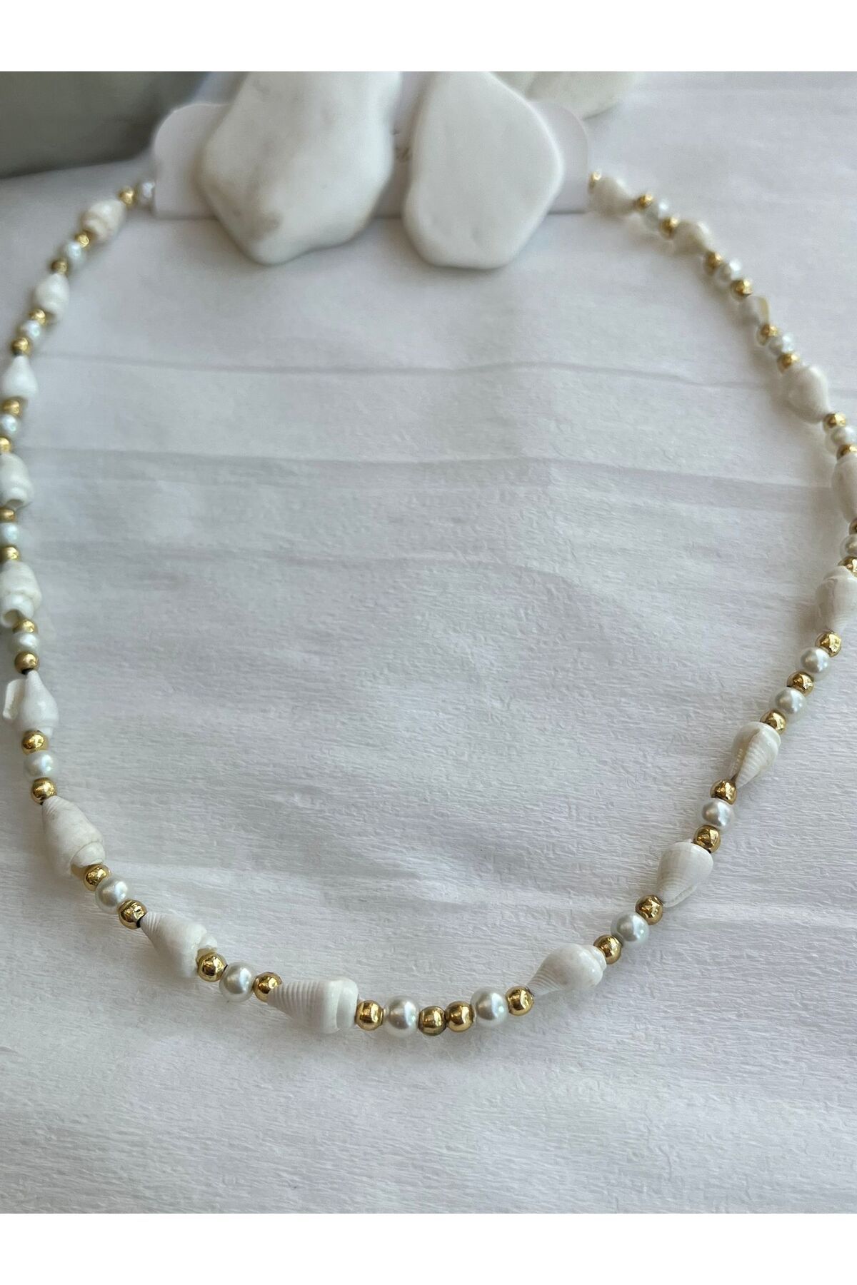 silversuaris deniz kabuk tasarımlı kristal boncuk yazlık kolye