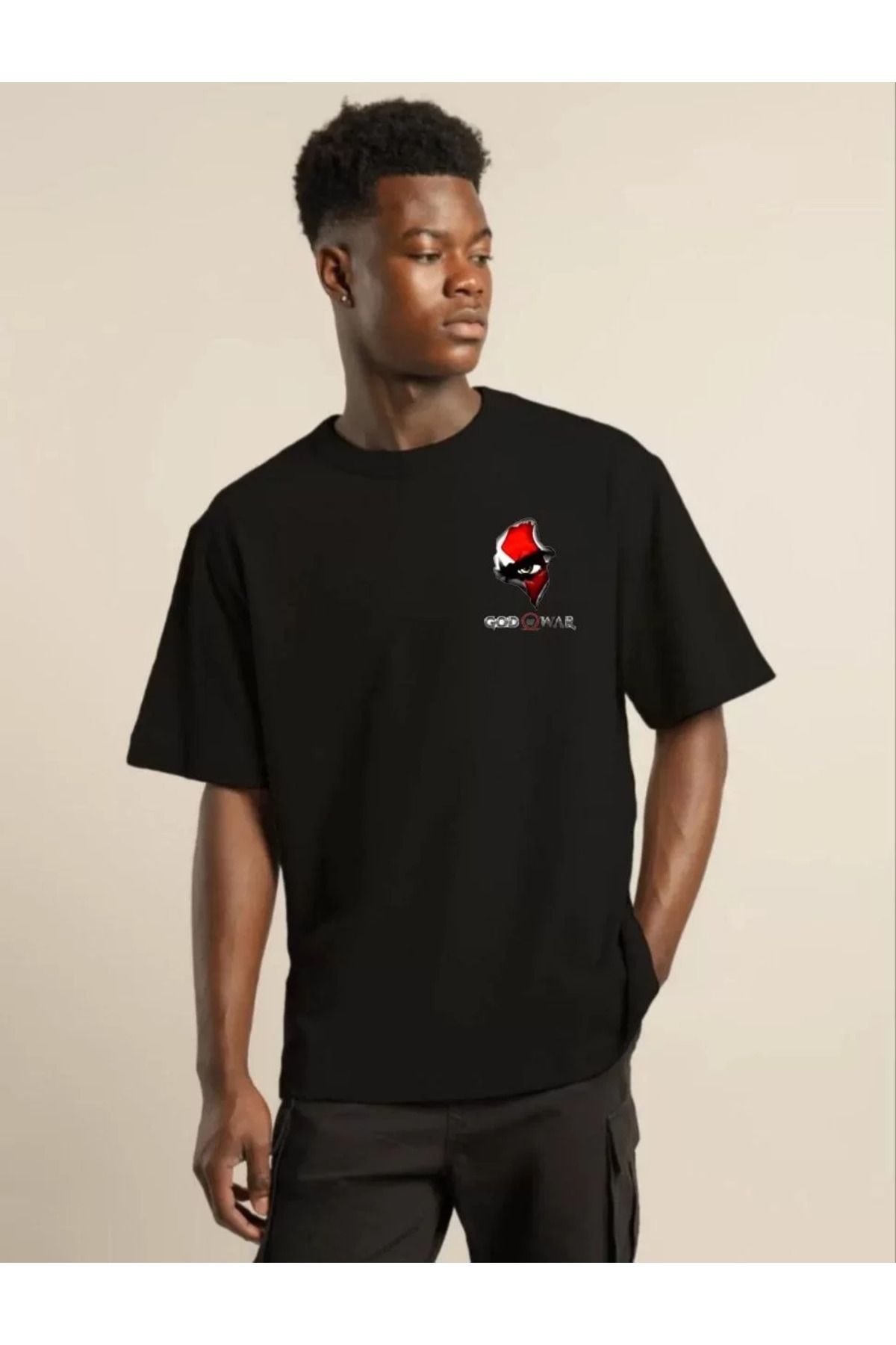 FantaziAtölyesi Unisex Bisiklet Yaka Baskılı Oversize T-Shirt - Siyah