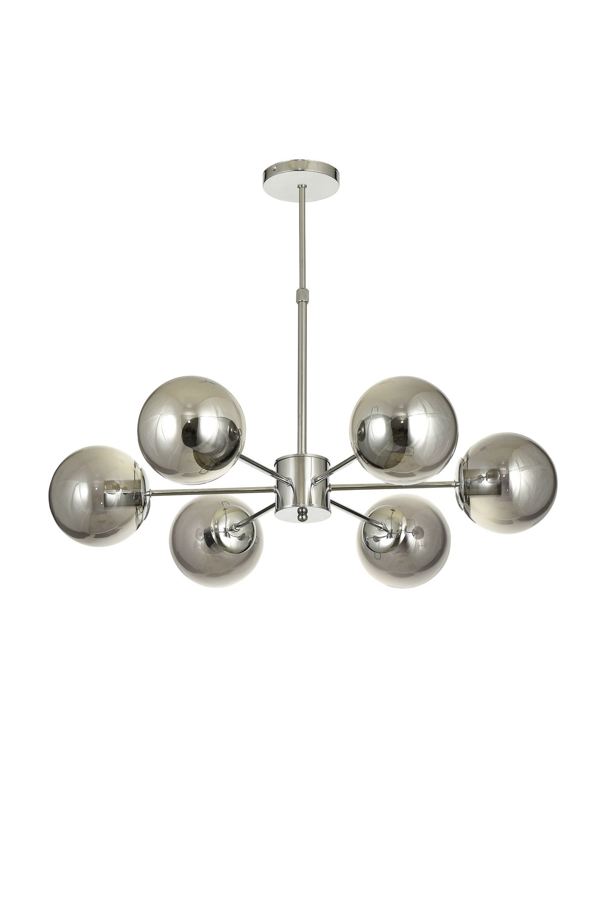 Avizemoda Miya 6 lı Füme Camlı Salon Oturma Odası Modern Sarkıt Avize - (Krom Kaplama)
