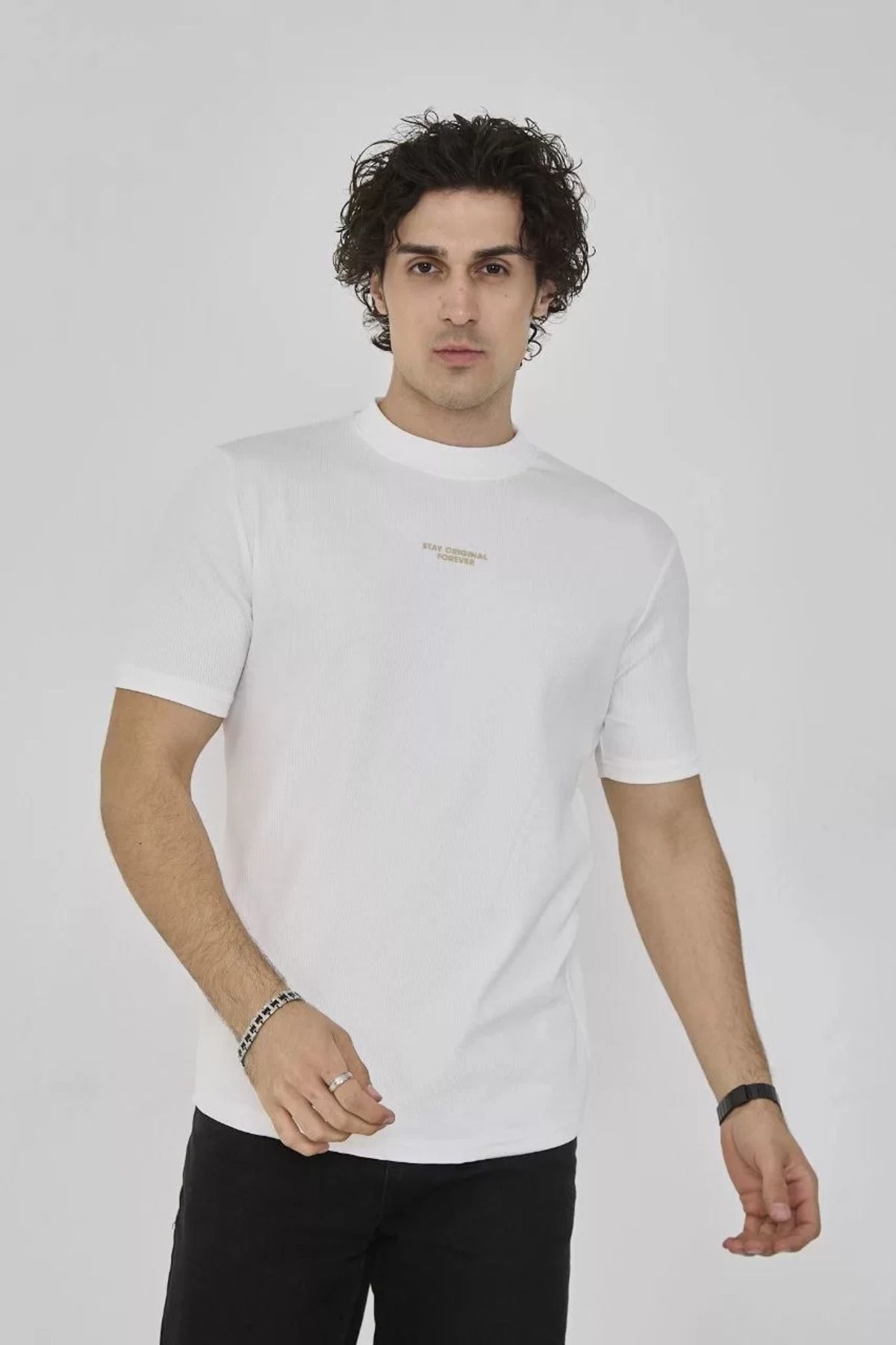 FantaziAtölyesi Unisex Bisiklet Yaka Slim fit T-Shirt- Beyaz