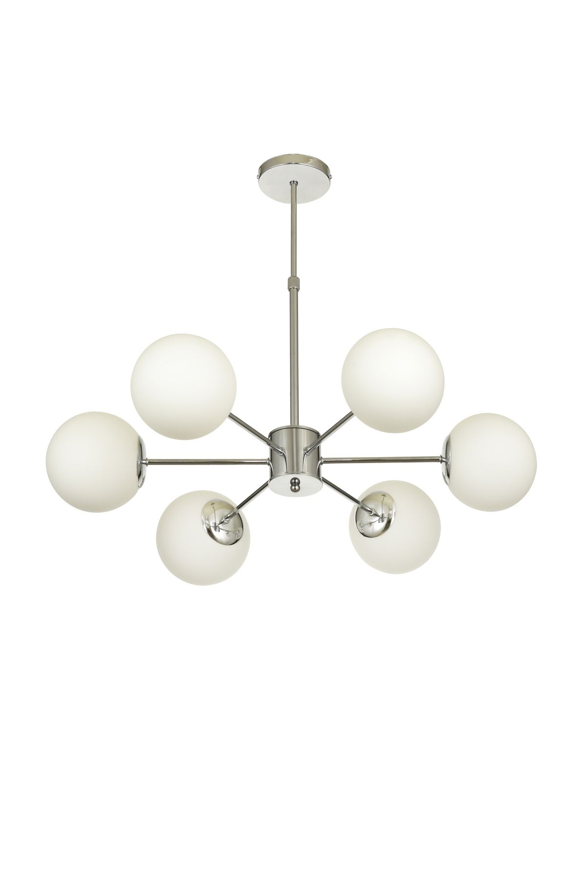 Avizemoda Miya 6 lı Beyaz Camlı Salon Oturma Odası Modern Sarkıt Avize - (Krom Kaplama)