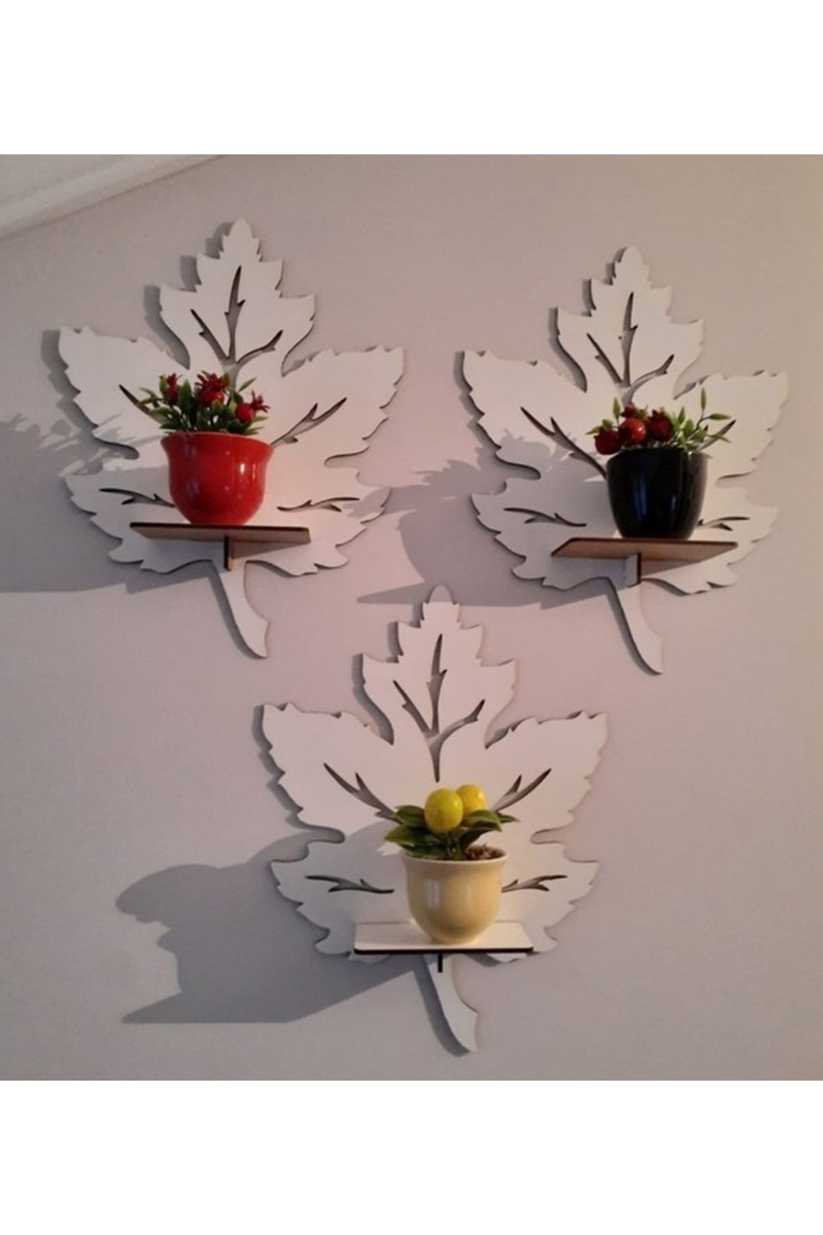 ouz dekor Yaprak Dekoraktif Desenli Duvar Mumluğu Raf 3MM MDF