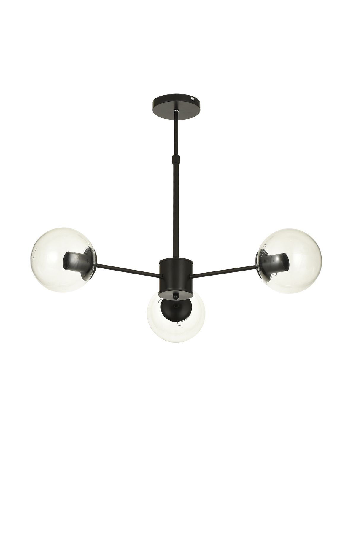Avizemoda Miya 3 lü Şeffaf Camlı Salon Oturma Odası Modern Sarkıt Avize - (Siyah)