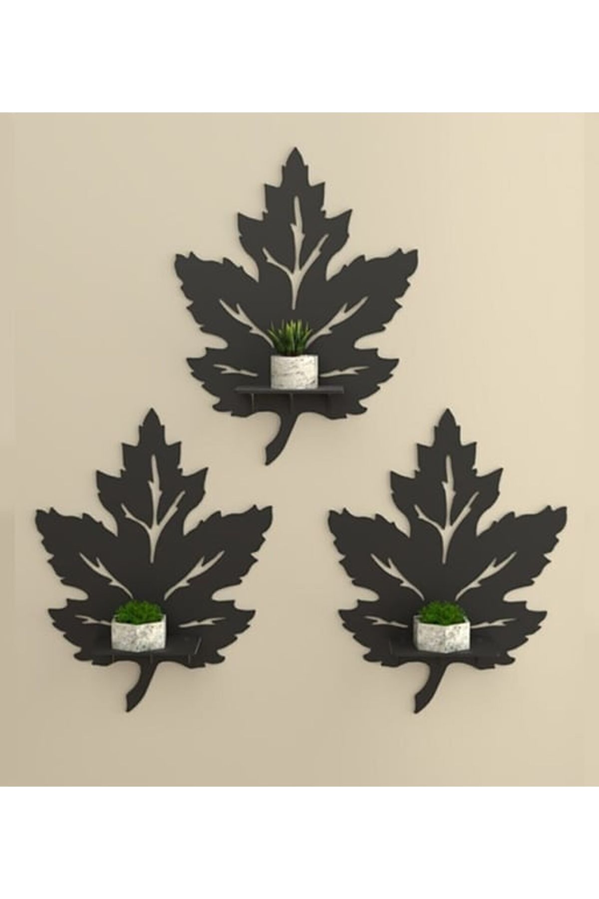 ouz dekor Yaprak Dekoraktif Desenli Duvar Mumluğu Raf 3MM MDF