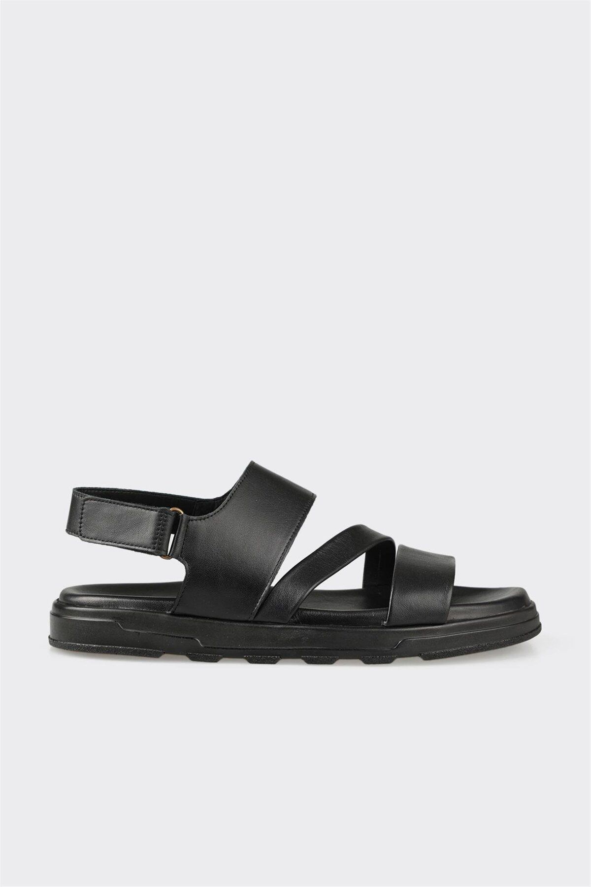 Elle Shoes Siyah Deri Erkek Sandalet