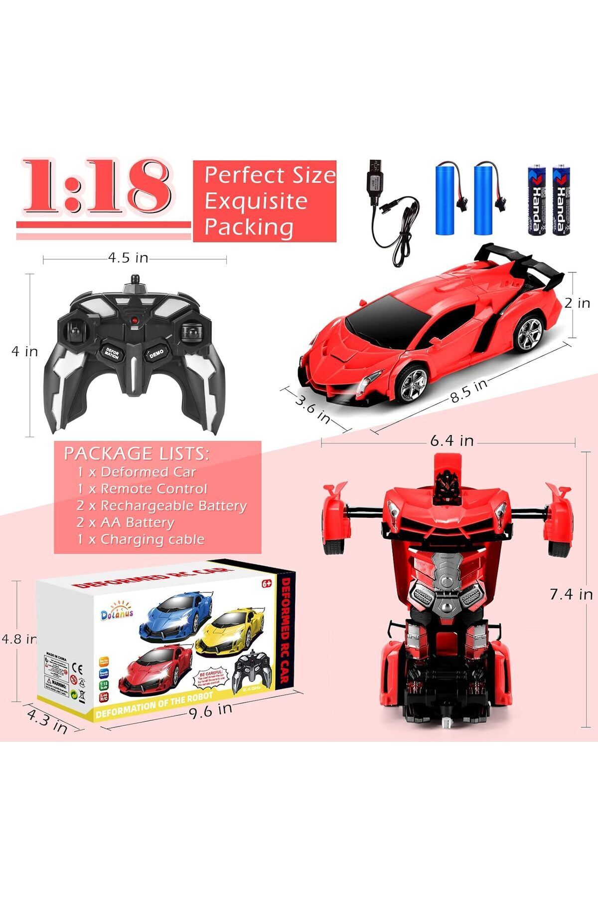 Yelajoy-Transforming Robot RC Car for Kids,1:18 Scale,One-Button,Remote Control Car for Boys 3-8 3