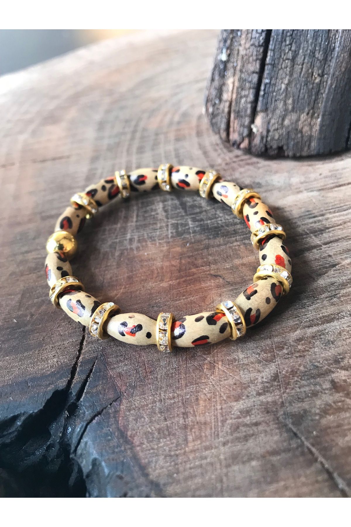 Handmade Leopar desenli bileklik