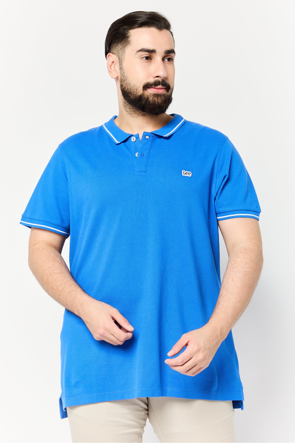 Lee Men Regular Fit Embroidered Logo Short Sves Polo Shirt, Blue
