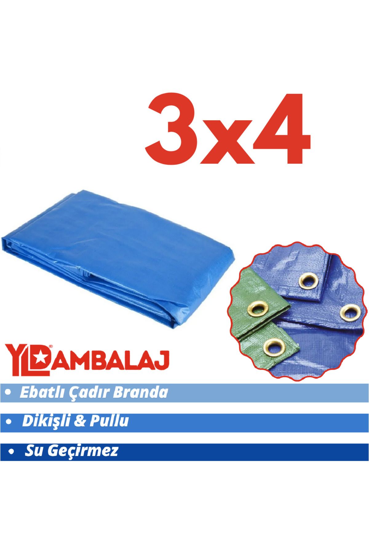 YLD AMBALAJ Ebatlı Pullu Su Geçirmez Branda 3x4