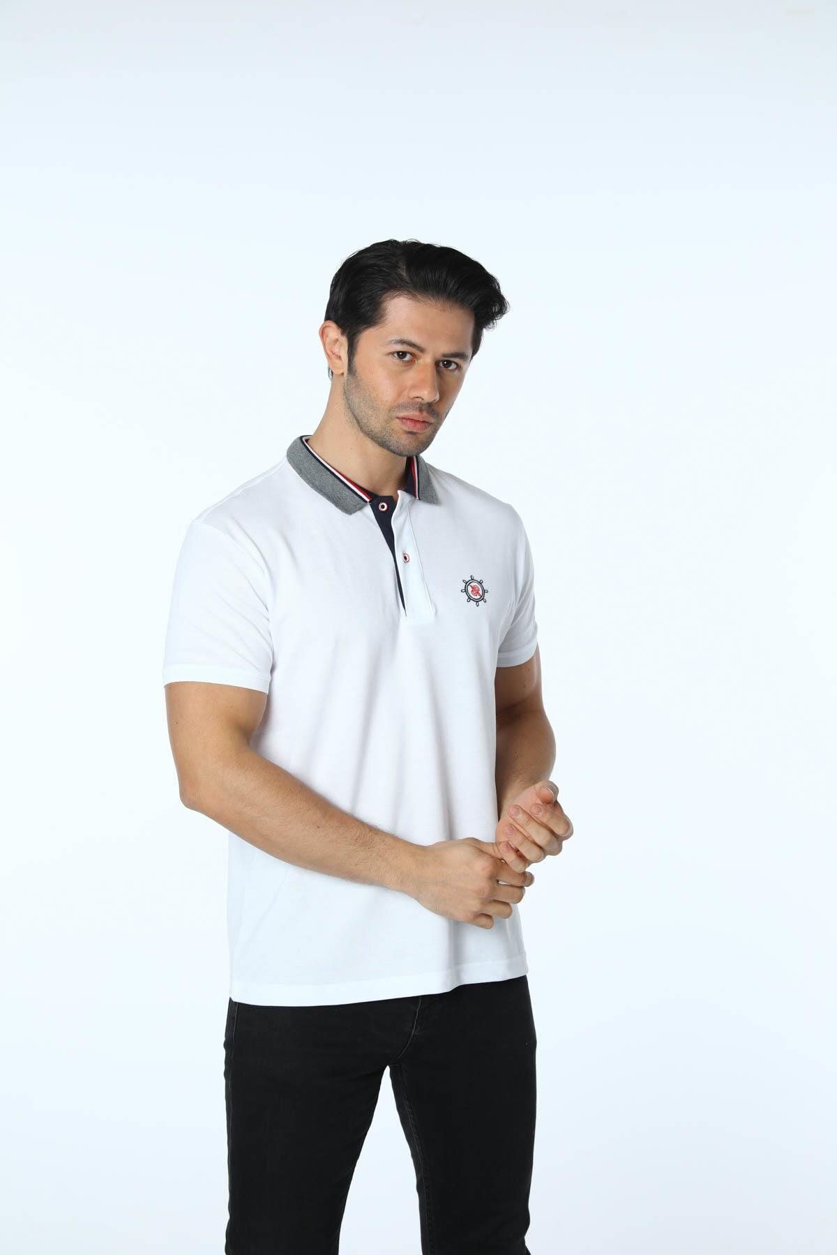 rugatchi Büyük Beden Yaka Detaylı Polo Yaka T-Shirt