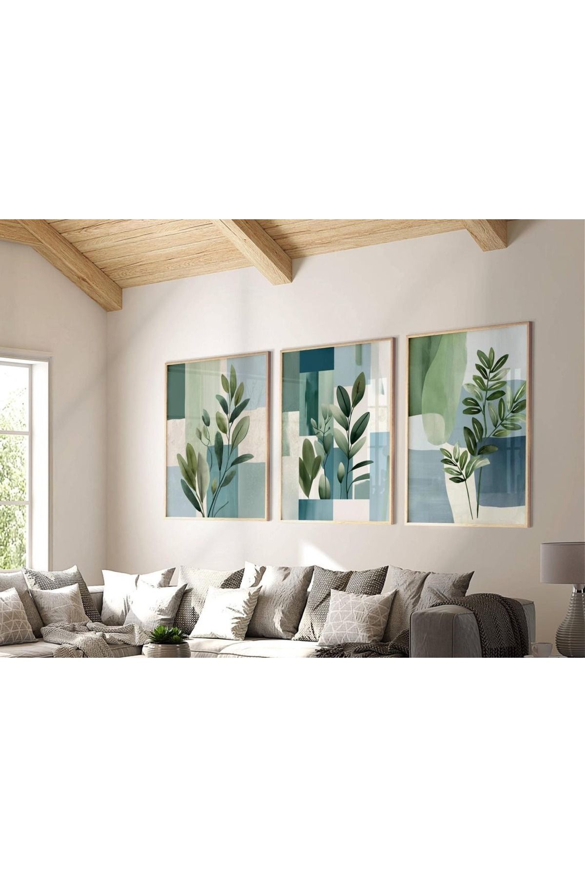 Dekorsiahome 3 Parça Ahşap Çerçeveli Oturma Odası Salon Mutfak Tablo Seti SET3051