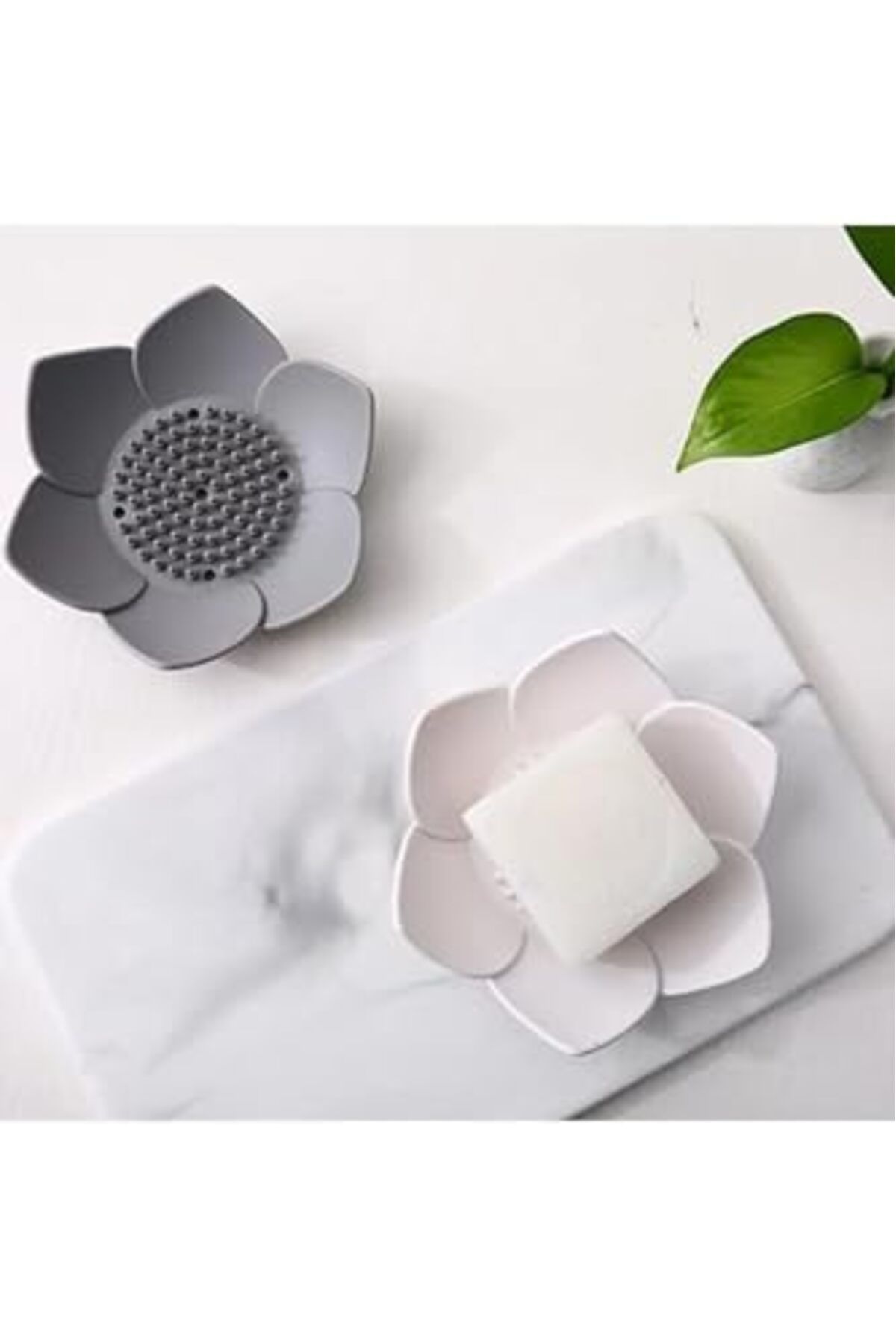 ShopZum Tineke Lotus Tasarımlı Şık Sabunluk - Su Giderli Katı Sabunluk (Beyaz)