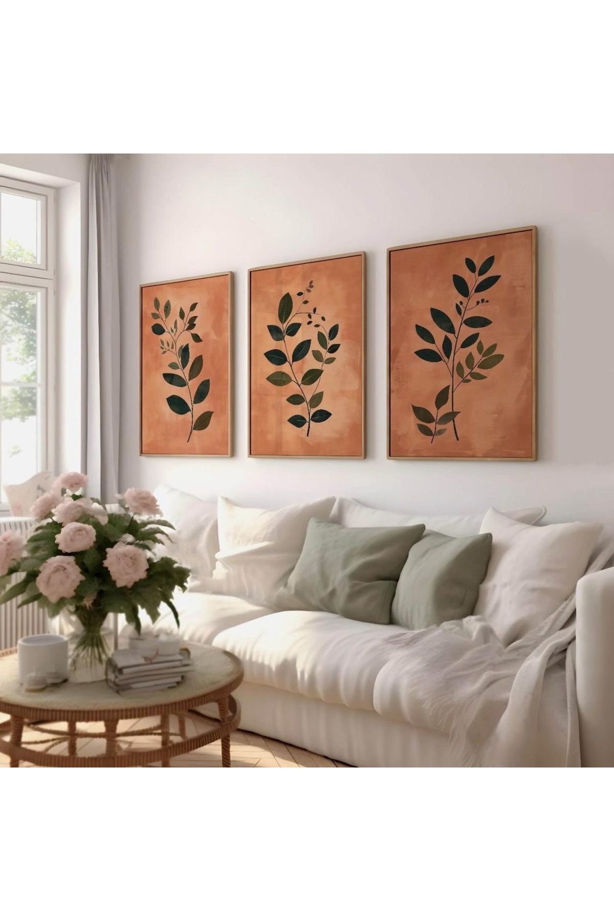 Dekorsiahome 3 Parça Ahşap Çerçeveli Oturma Odası Salon Mutfak Tablo Seti SET3055