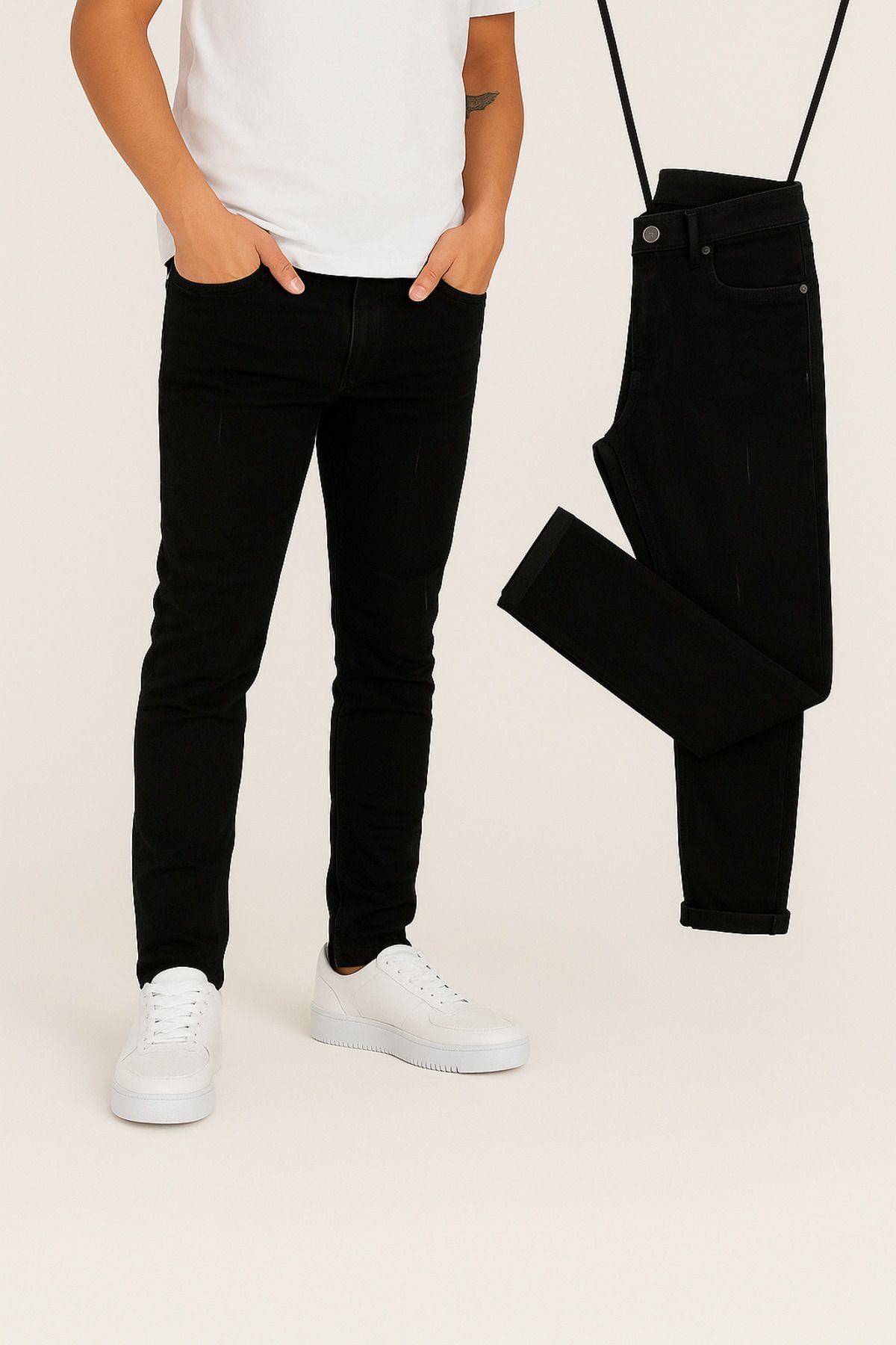 moda biz Erkek Slim Fit Dar Paça Tintli Lazer Kesim Kot Pantolon