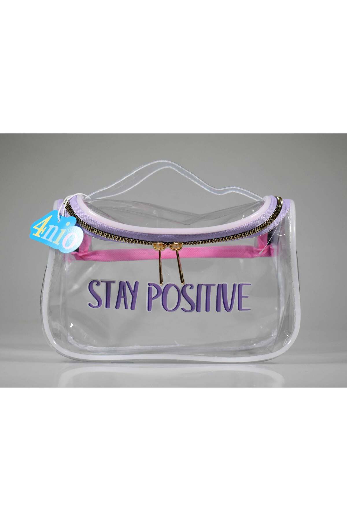 4nio ŞEFFAF PVC STAY POSITIVE YAZILI ÇOK AMAÇLI ÇANTA