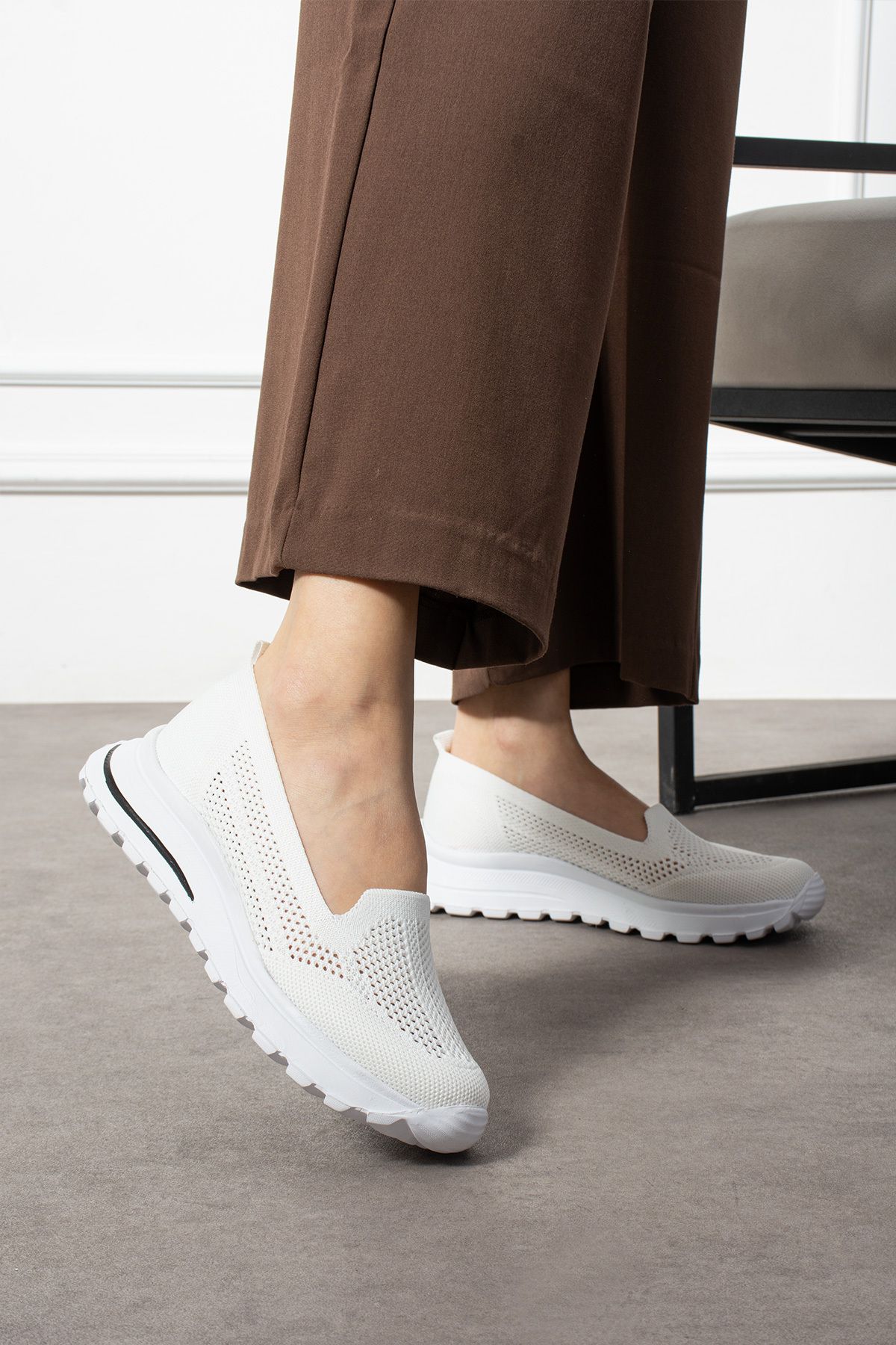 Trendpink Babet Beyaz Triko Günlük Kadın Sneaker
