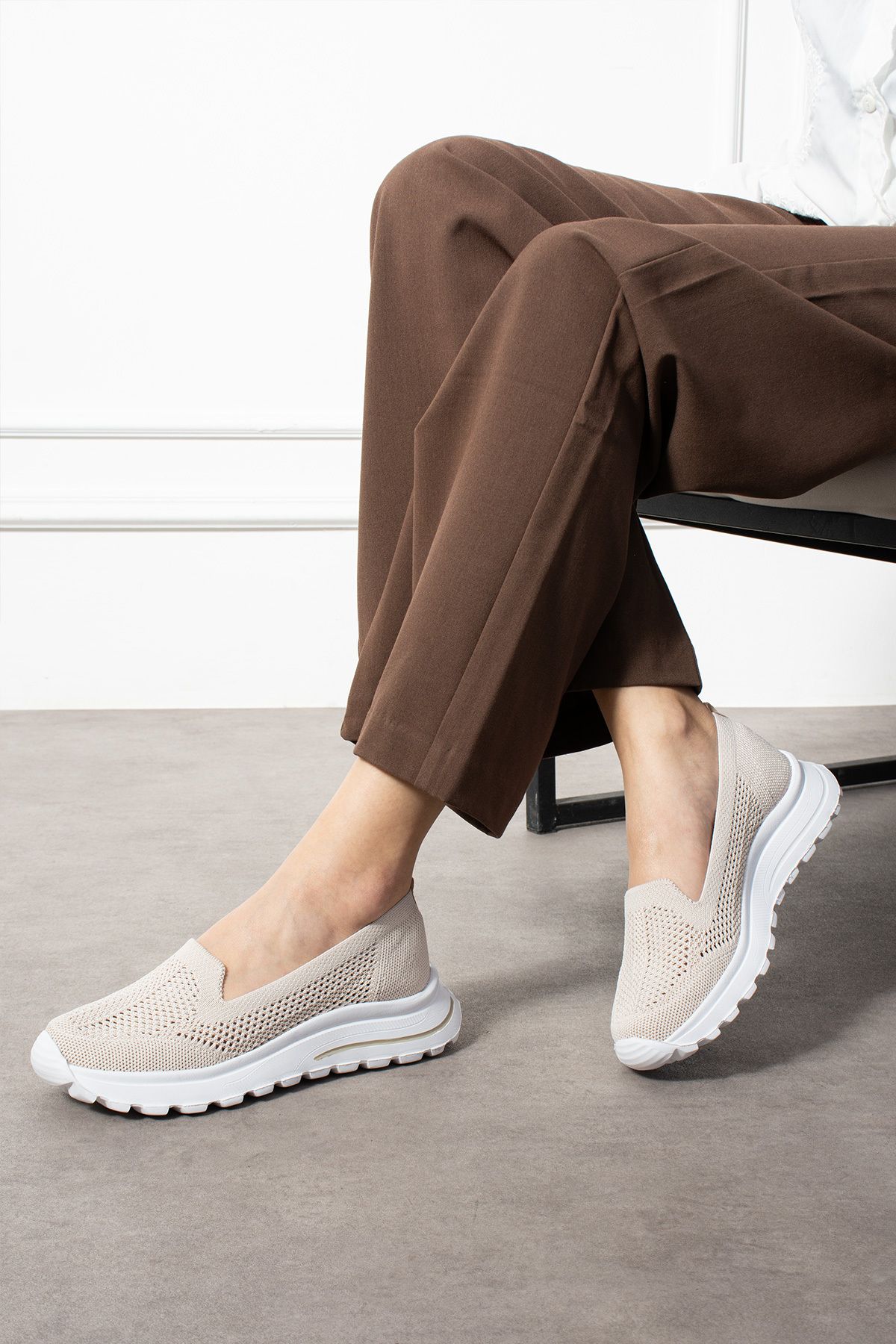Trendpink Babet Bej Triko Günlük Kadın Sneaker