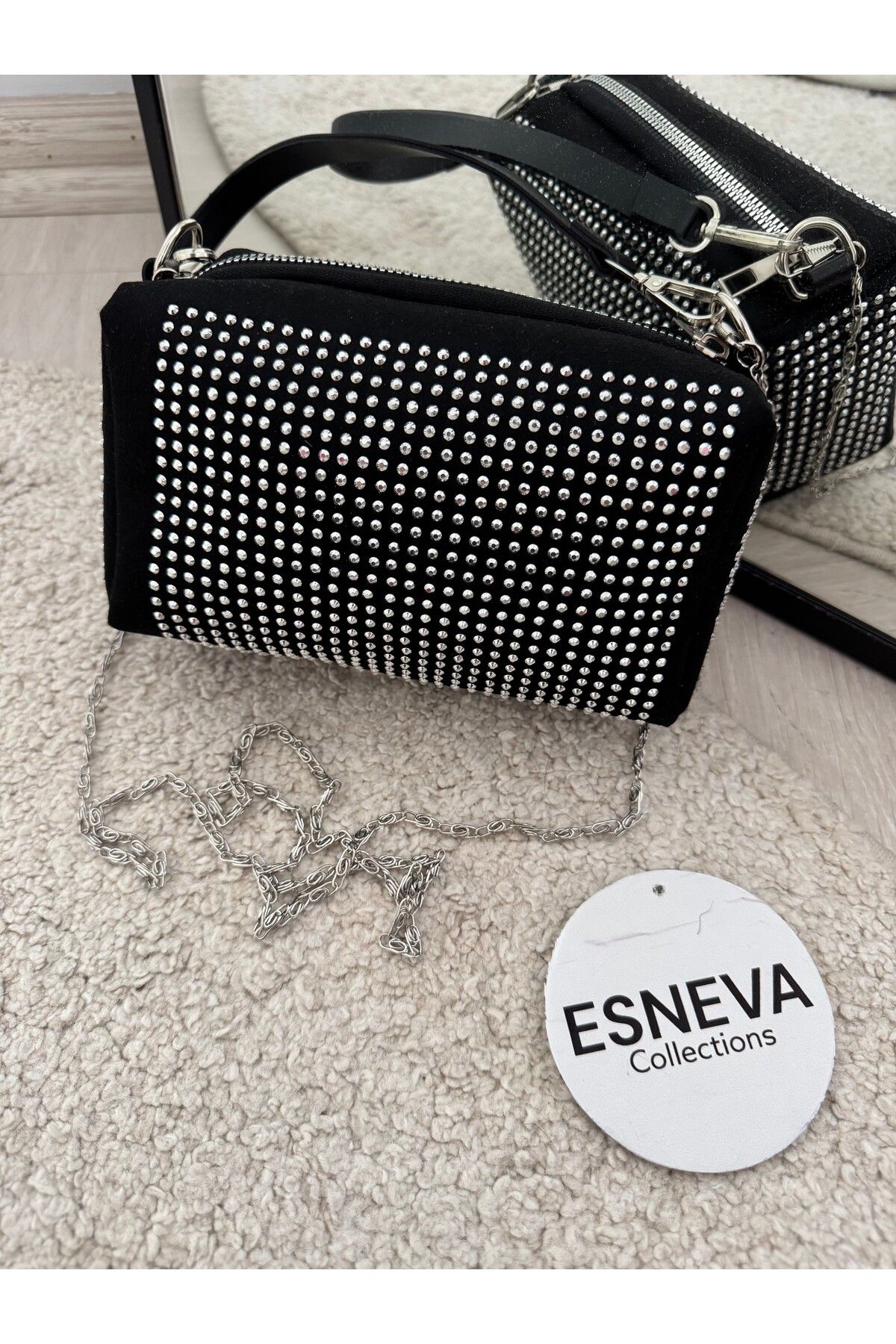 ESNEVA-Women's Stone Chain Strap Hand and Shoulder Bag 2