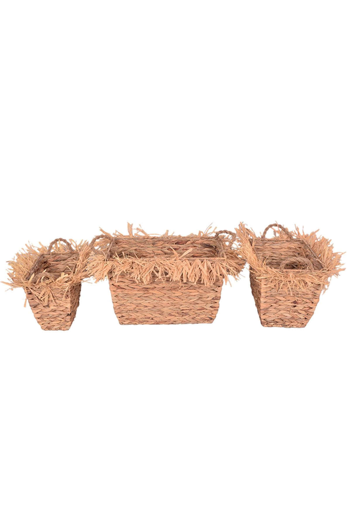 Bahçem Dekoratif Püskül Detaylı Water Hyacinth / Su Sümbülü Sepet 3'Lü Takım Set